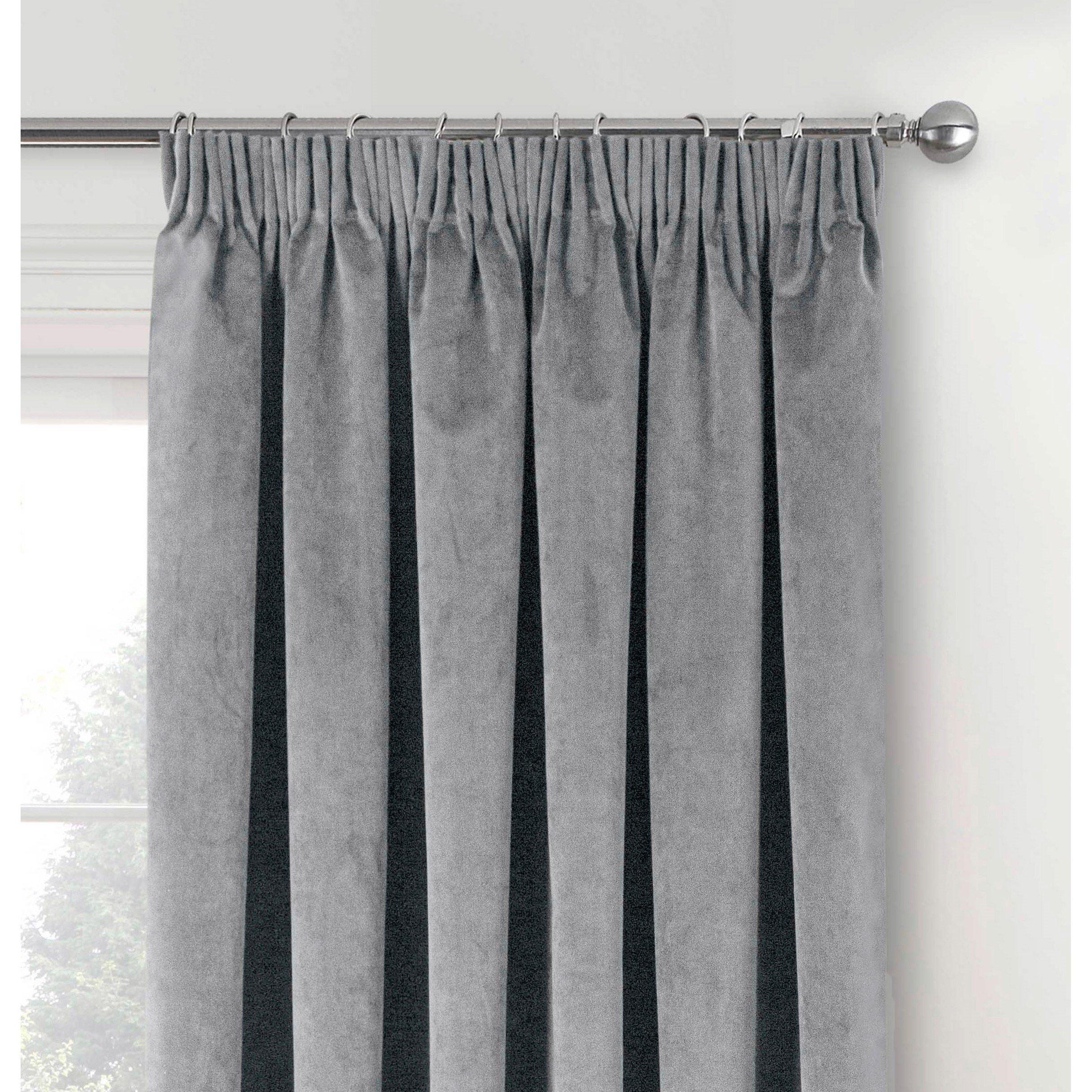 Grey - Enhanced Living - Oxford Grey Velvet Blackout Tape Top Curtains - 2