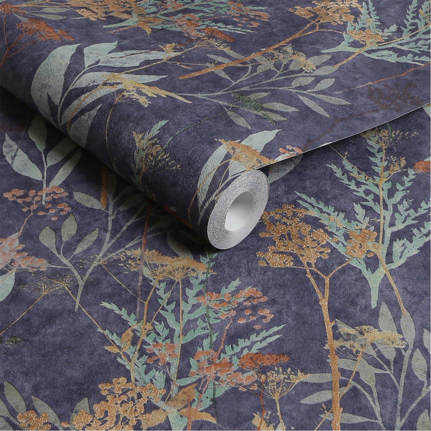 Copper - Superfresco Easy - Solstice Navy Copper Floral Wallpaper - 3