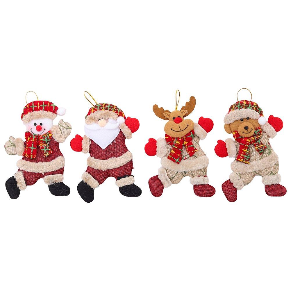 Brown And Red - LIFE IDEAS - 4pcs Tree Dolls: Snowman, Santa, Elk, Bear - 3