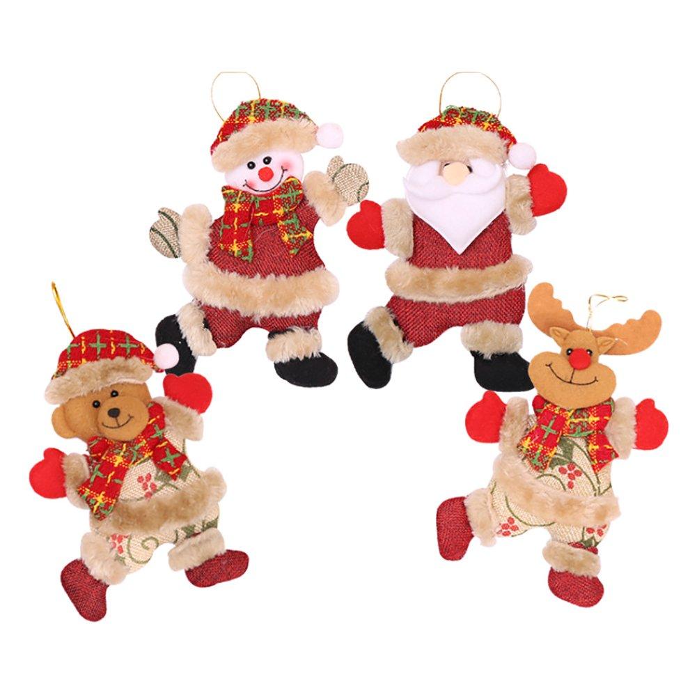 Brown And Red - LIFE IDEAS - 4pcs Tree Dolls: Snowman, Santa, Elk, Bear - 4