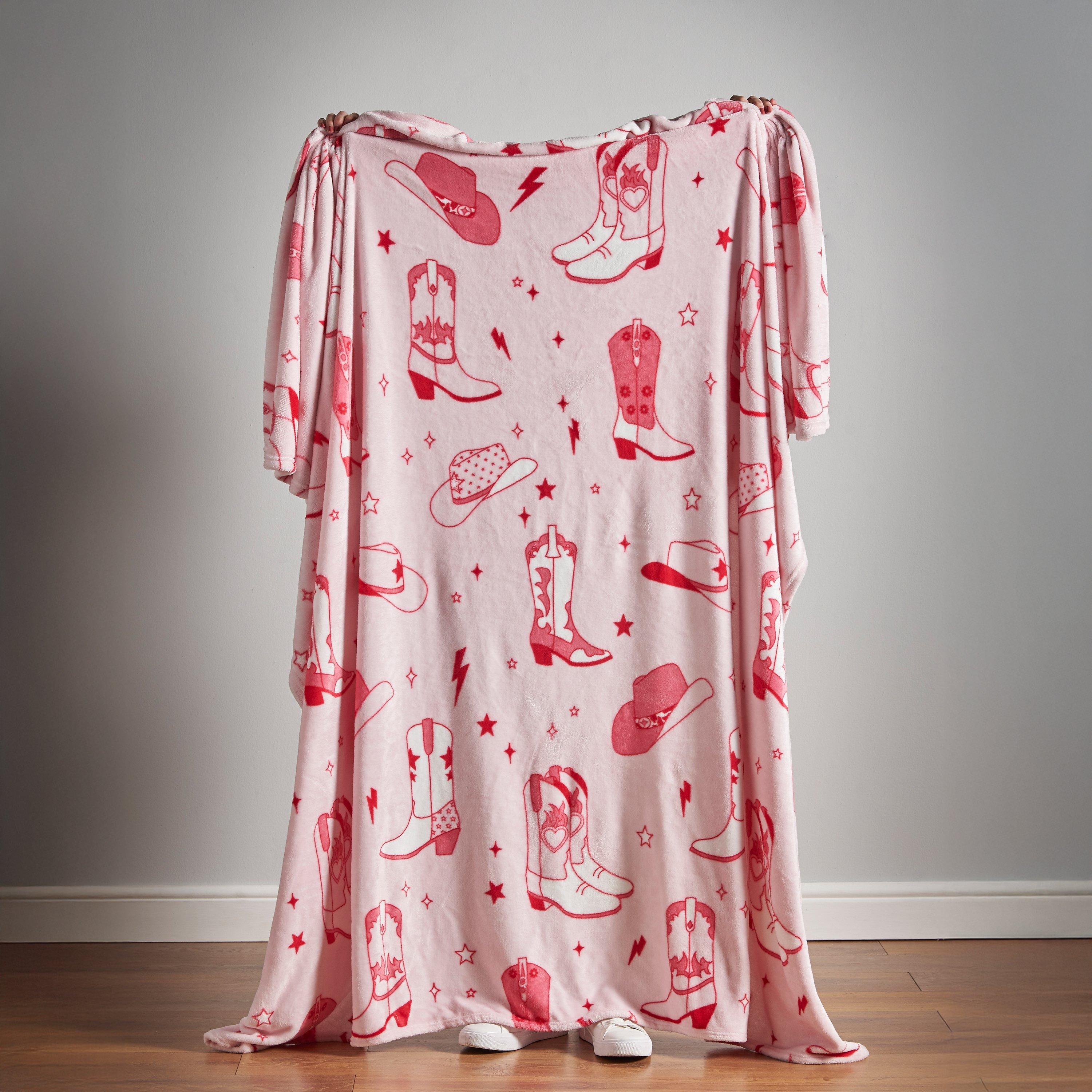 Pink - Sassy B - Cowgirl Boots Cosy Fleece Oversized Blanket Throw - 2
