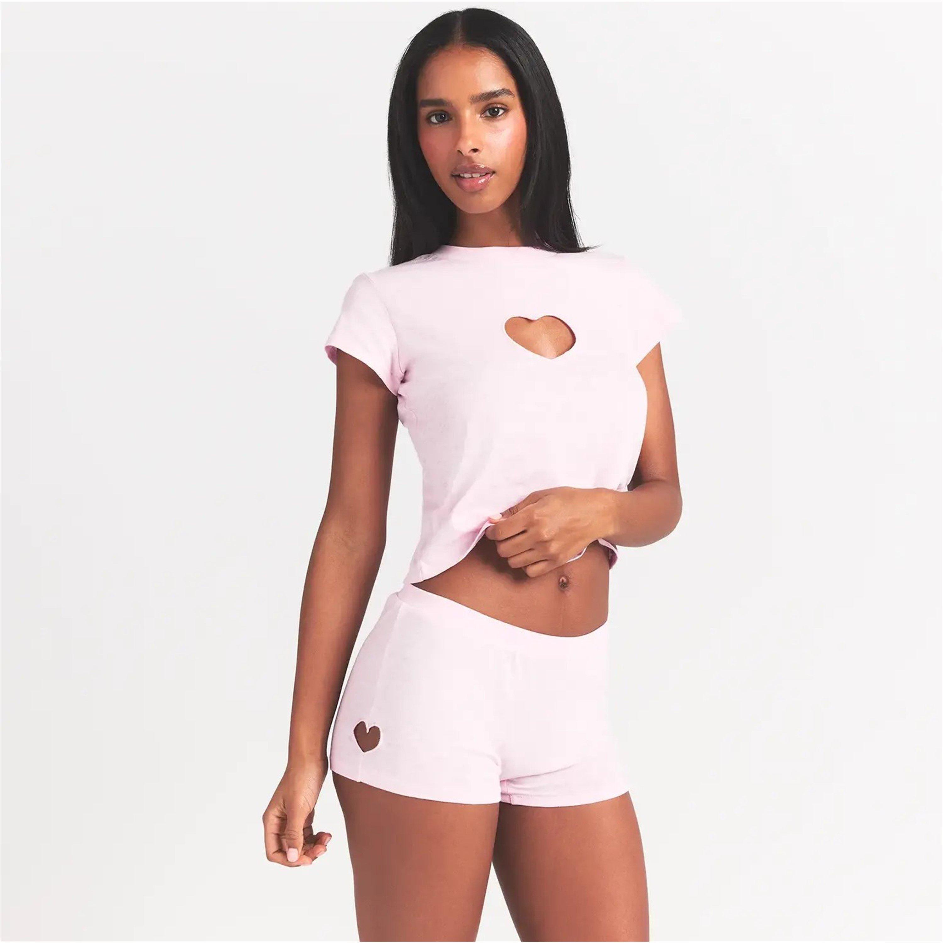 BABY PINK - SKIMS - Womens Worn In Jersey Micro Heart Short - 1