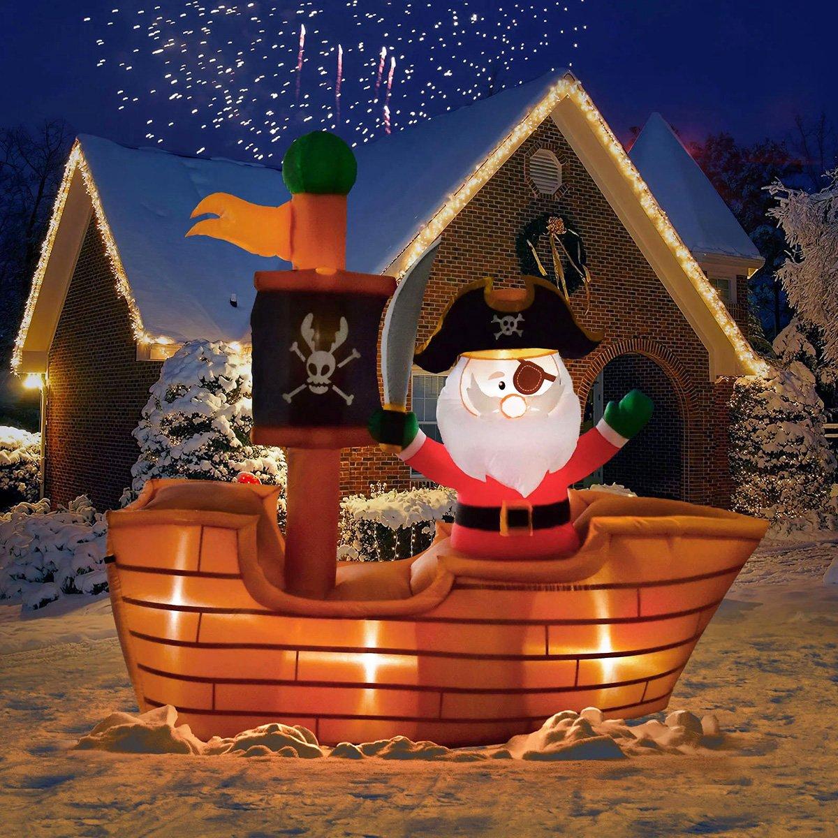 Brown - LIFE IDEAS - 1.8m Inflatable Pirate Santa Decoration - 1