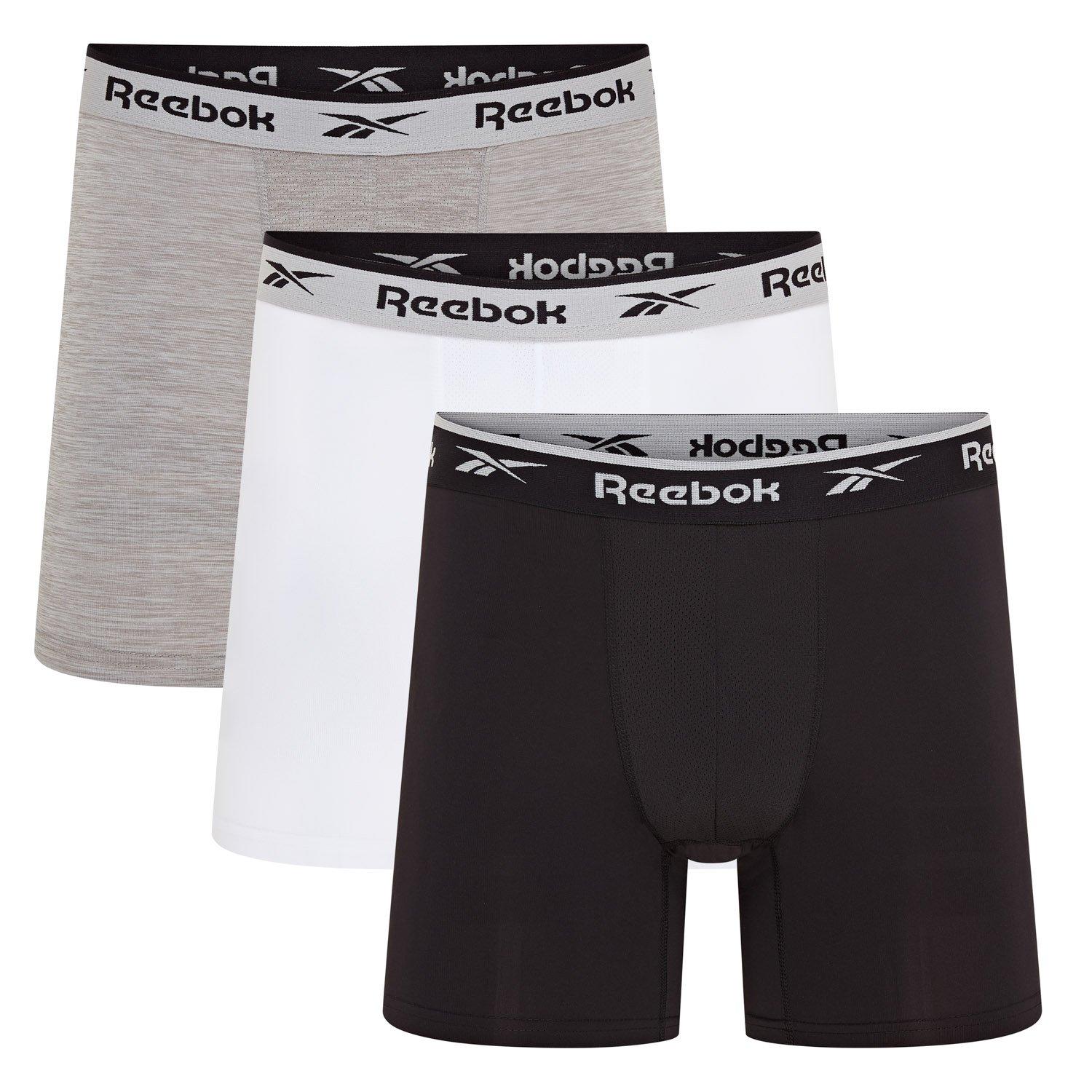 Reebok Men's 3 Pack Performance Boxer Shorts - Blk/Wht/Gry - Medium