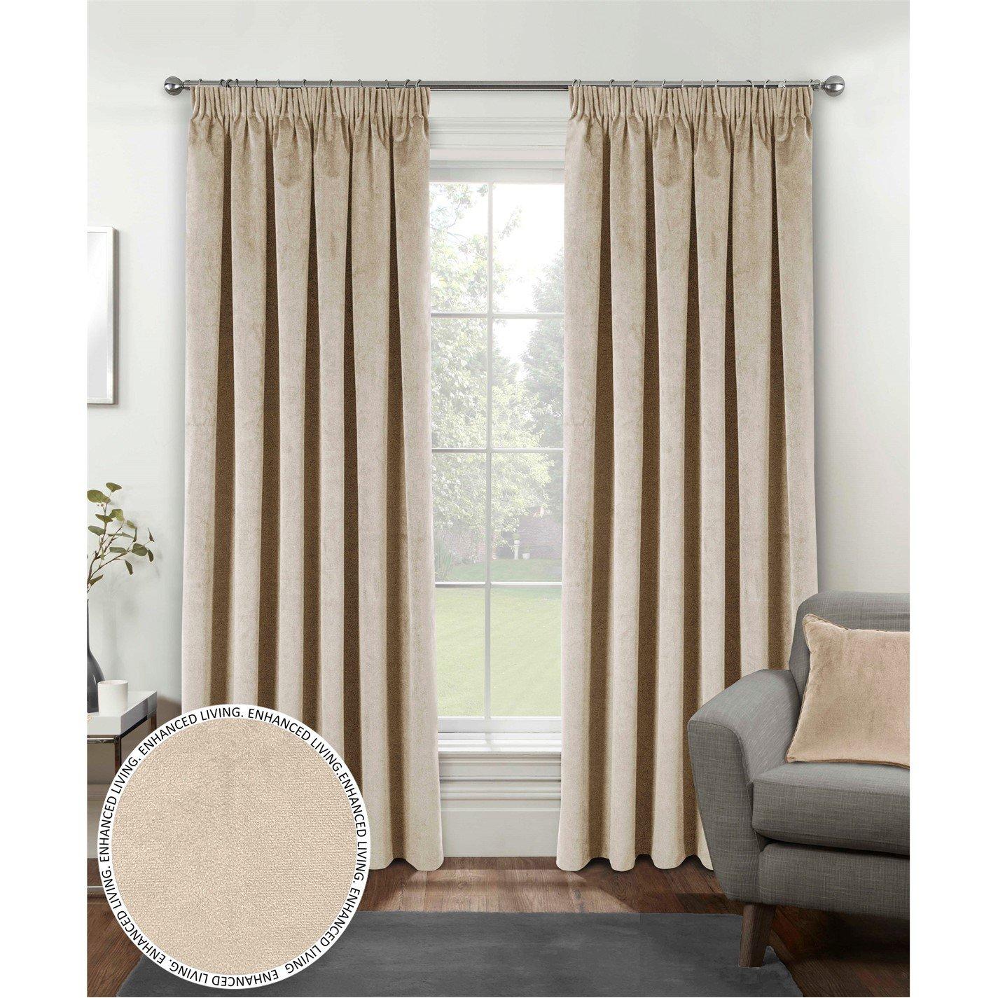 Enhanced Living  Oxford Velvet Blackout Tape Top Curtains Cream - 168x229cm