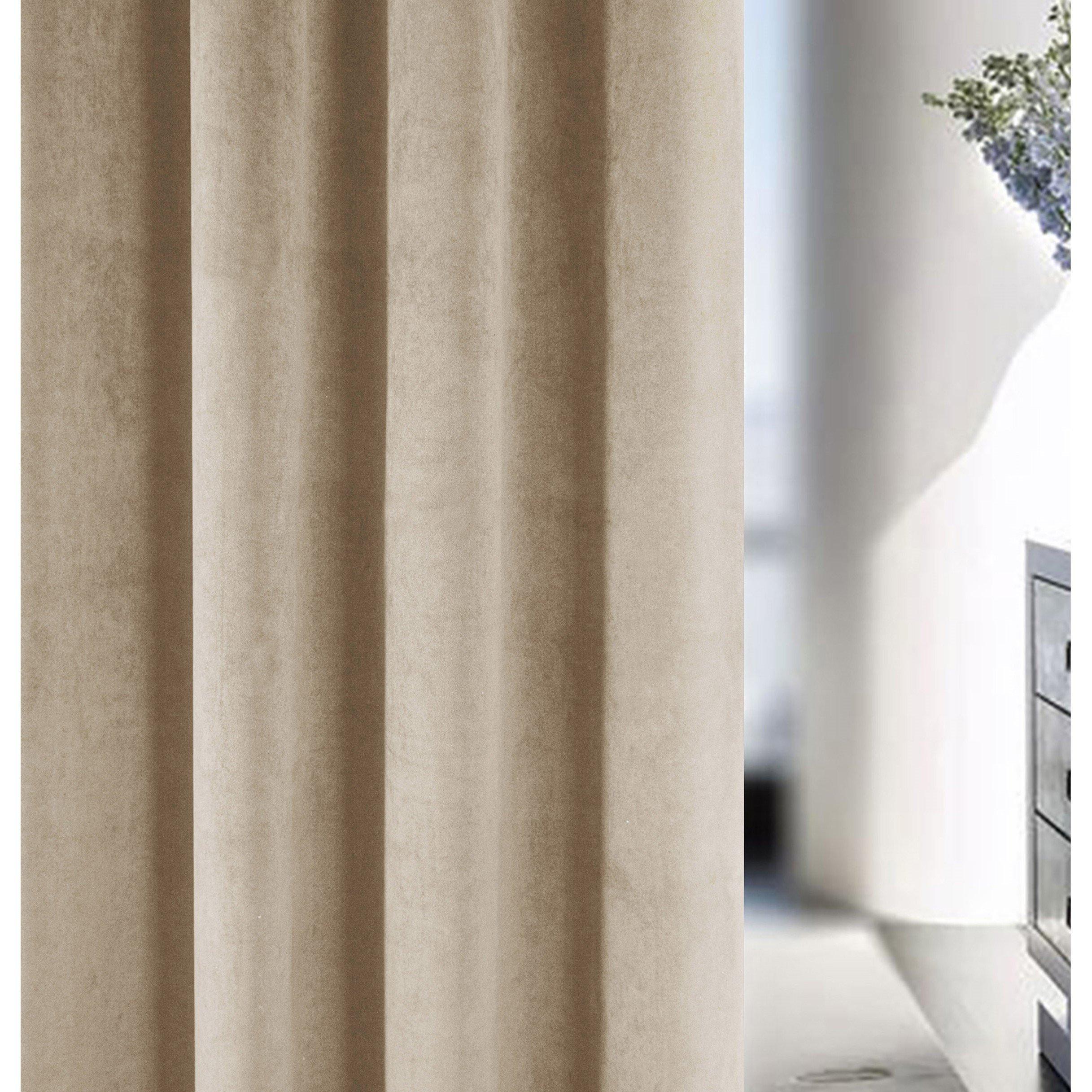 Cream - Enhanced Living - Oxford Cream Velvet Blackout Tape Top Curtains - 3