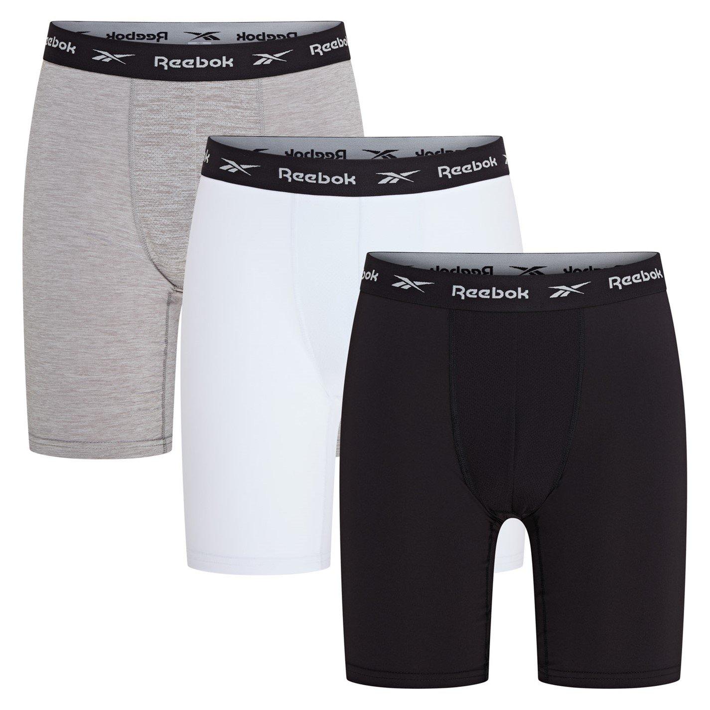 Reebok Men's 3 Pack Performance Boxer Shorts Hogan - Blk/Wht/Gry - Medium