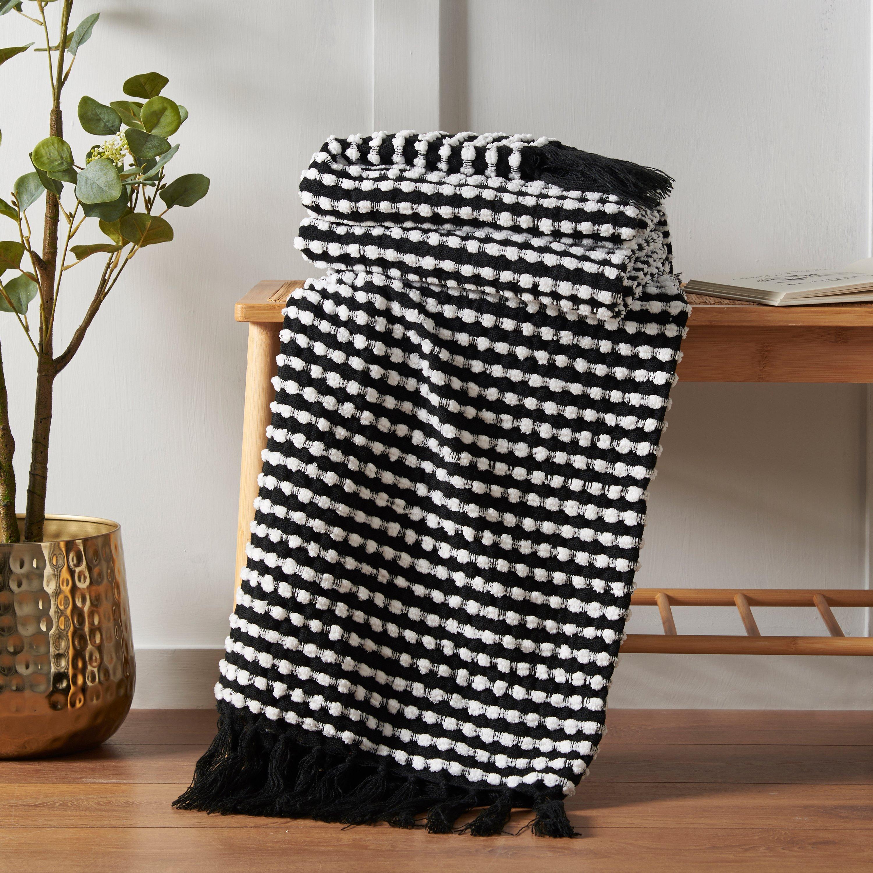 Catherine Lansfield  Stab Stitch Blanket Throw - Black - 125x150cm