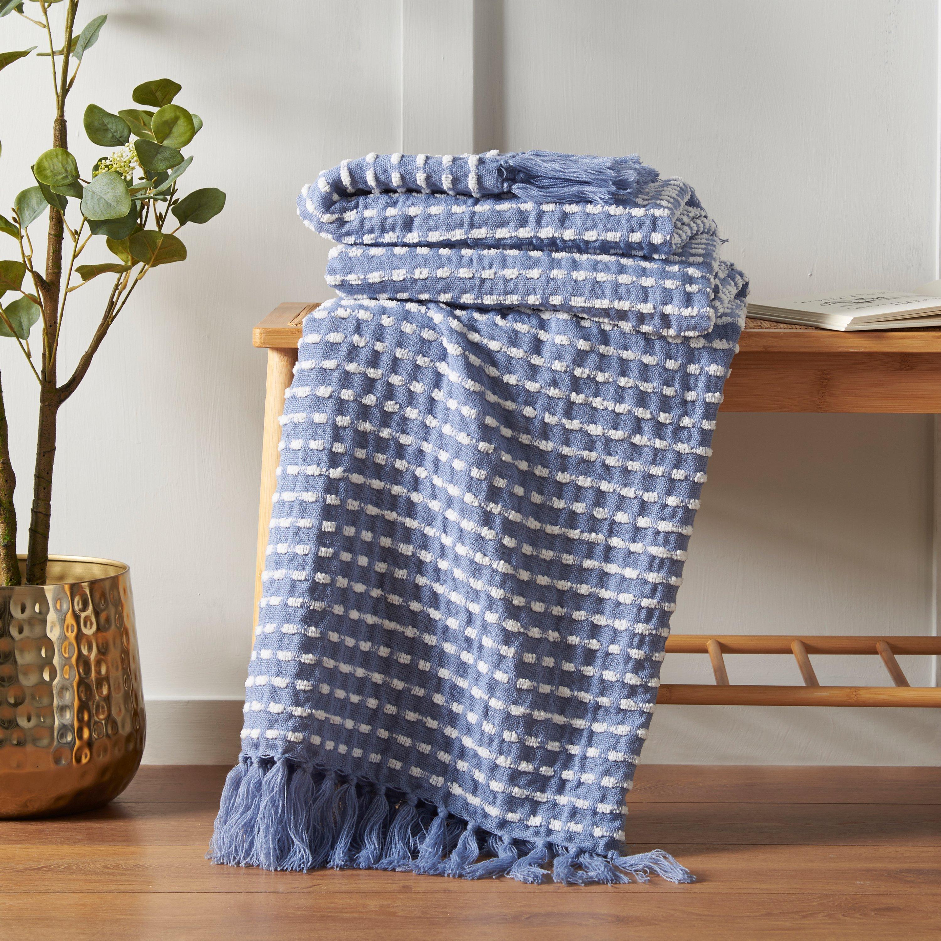 Catherine Lansfield  Stab Stitch Blanket Throw - Blue - 125x150cm
