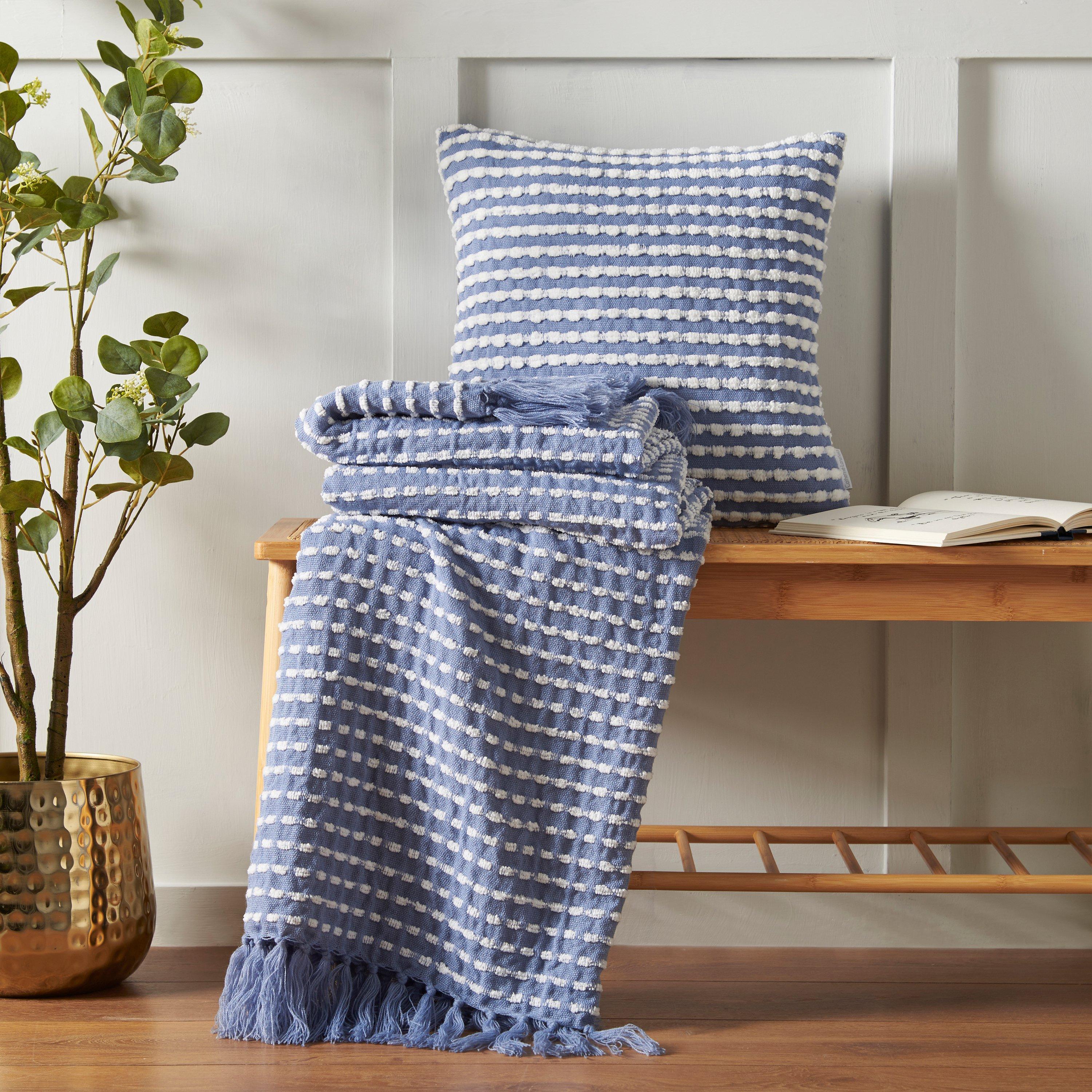 Blue - Catherine Lansfield - Stab Stitch Blanket Throw - 2