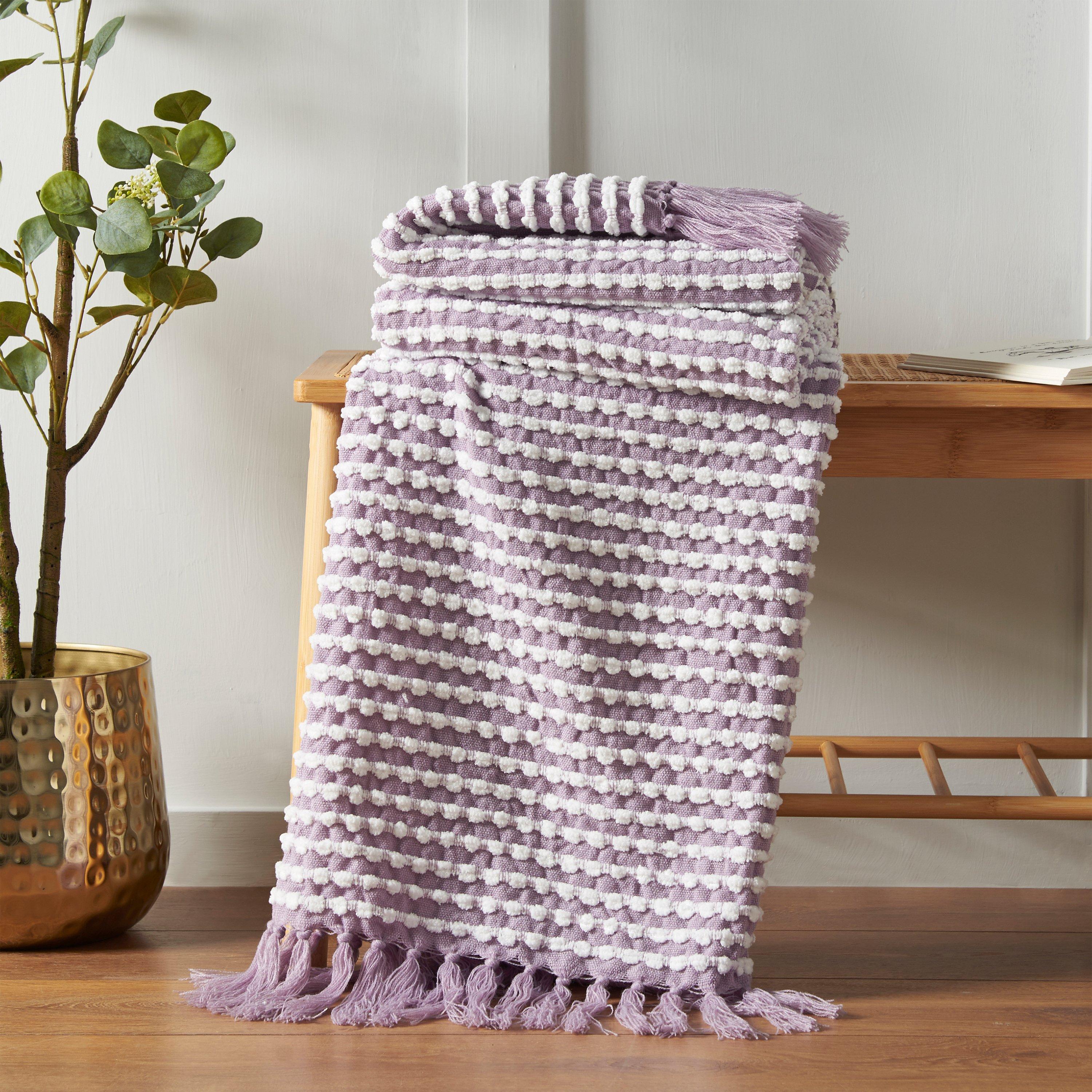 Lilac - Catherine Lansfield - Stab Stitch Blanket Throw - 1