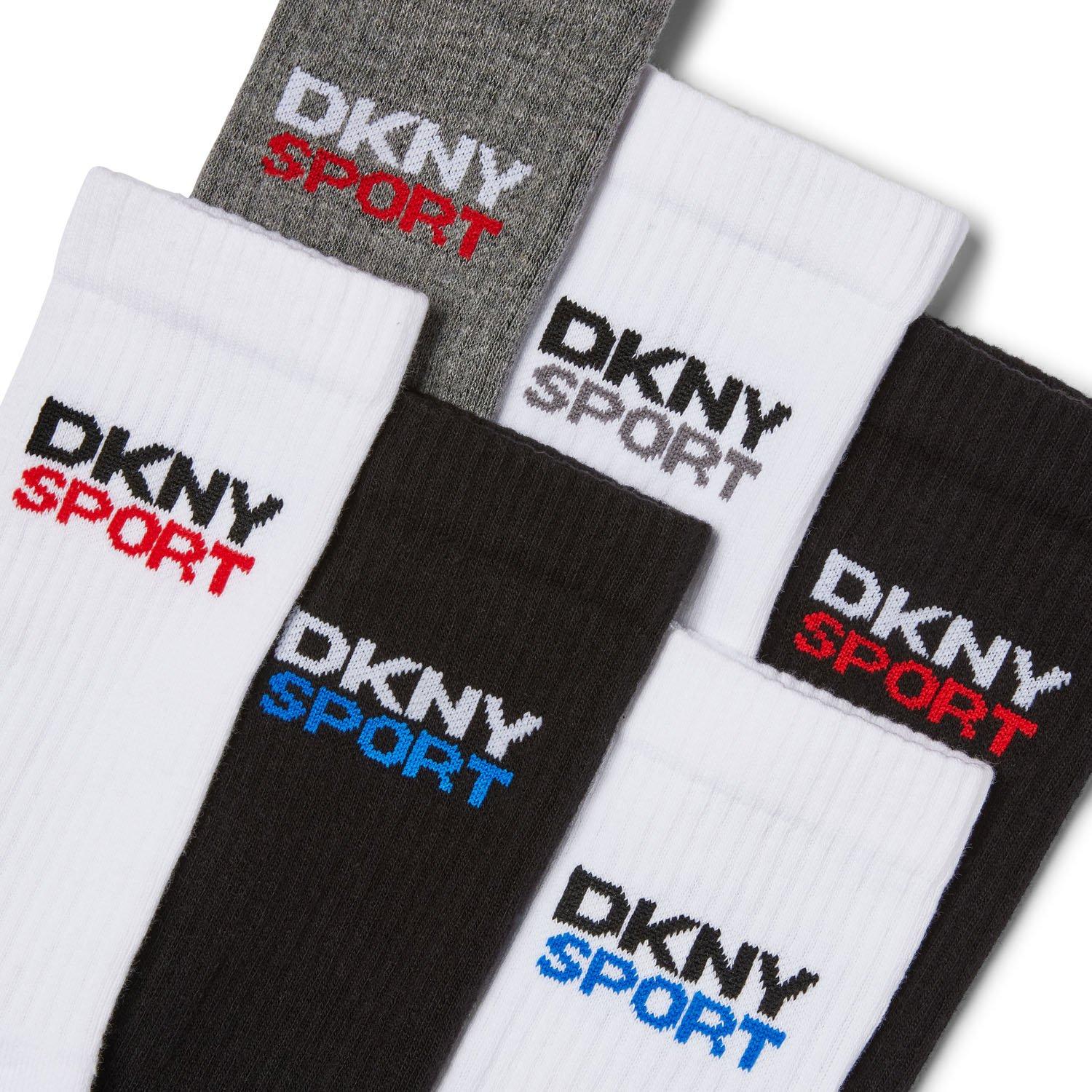 Black/Whit/Grey - DKNY - DKNY 6 pack Mens Sports Socks Dogwood - 9