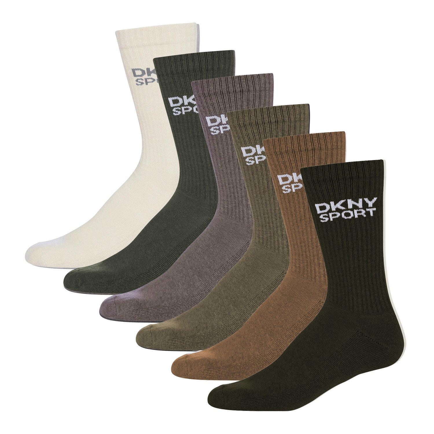 Dkny Men's 6 Pack Sports Socks Radde - Khaki/Grey - Mens 7-11