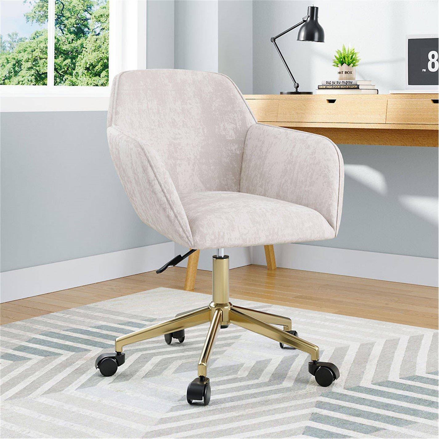 Beige - Kabinet UK - Velvet Upholstered Office Chair with Arms White - 1