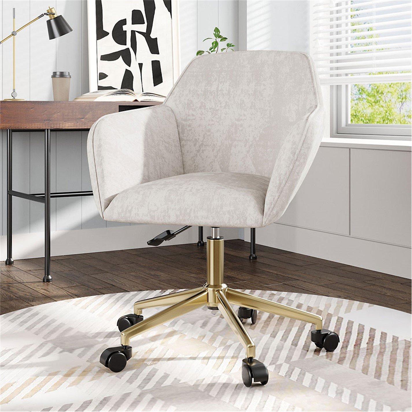 Beige - Kabinet UK - Velvet Upholstered Office Chair with Arms White - 2