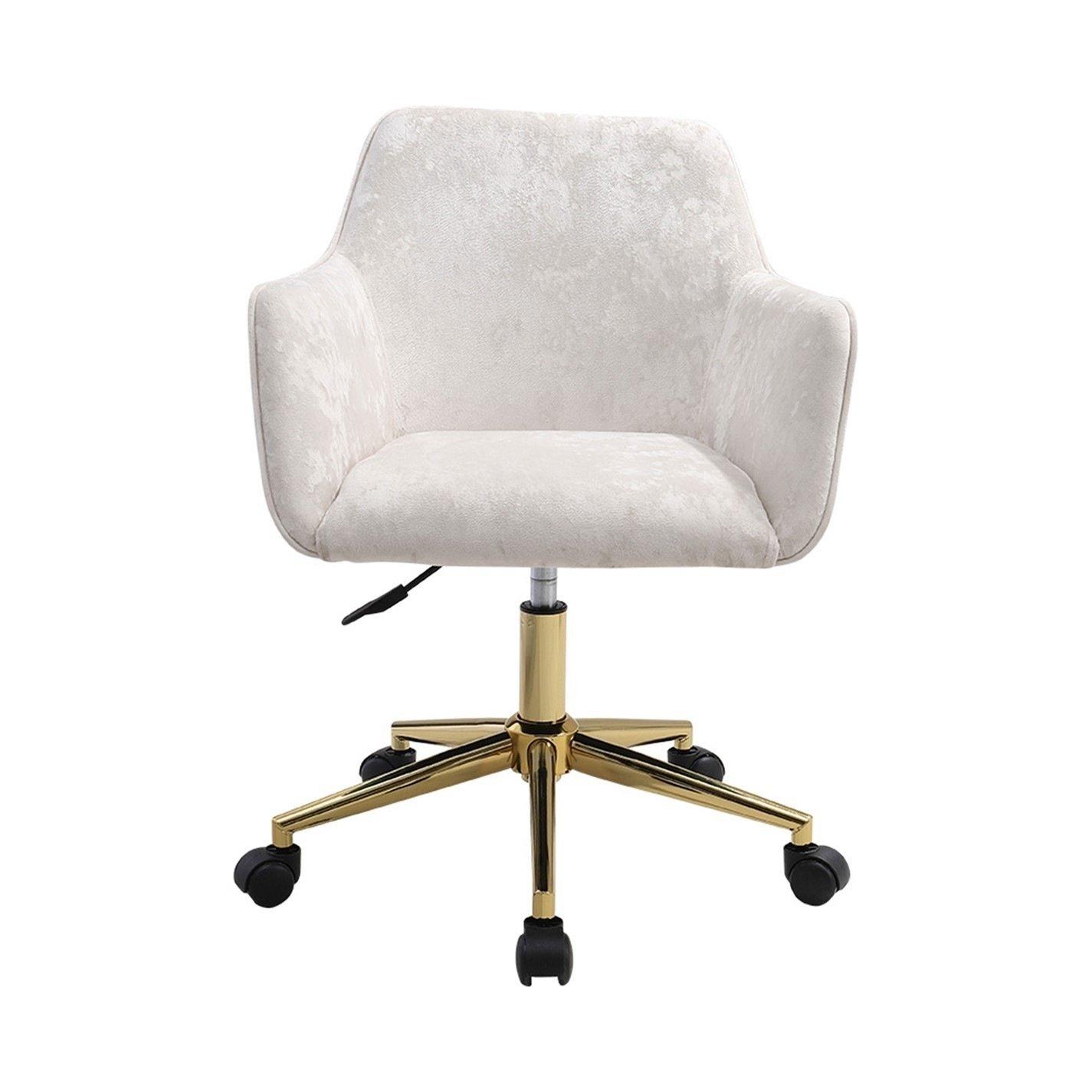 Beige - Kabinet UK - Velvet Upholstered Office Chair with Arms White - 3