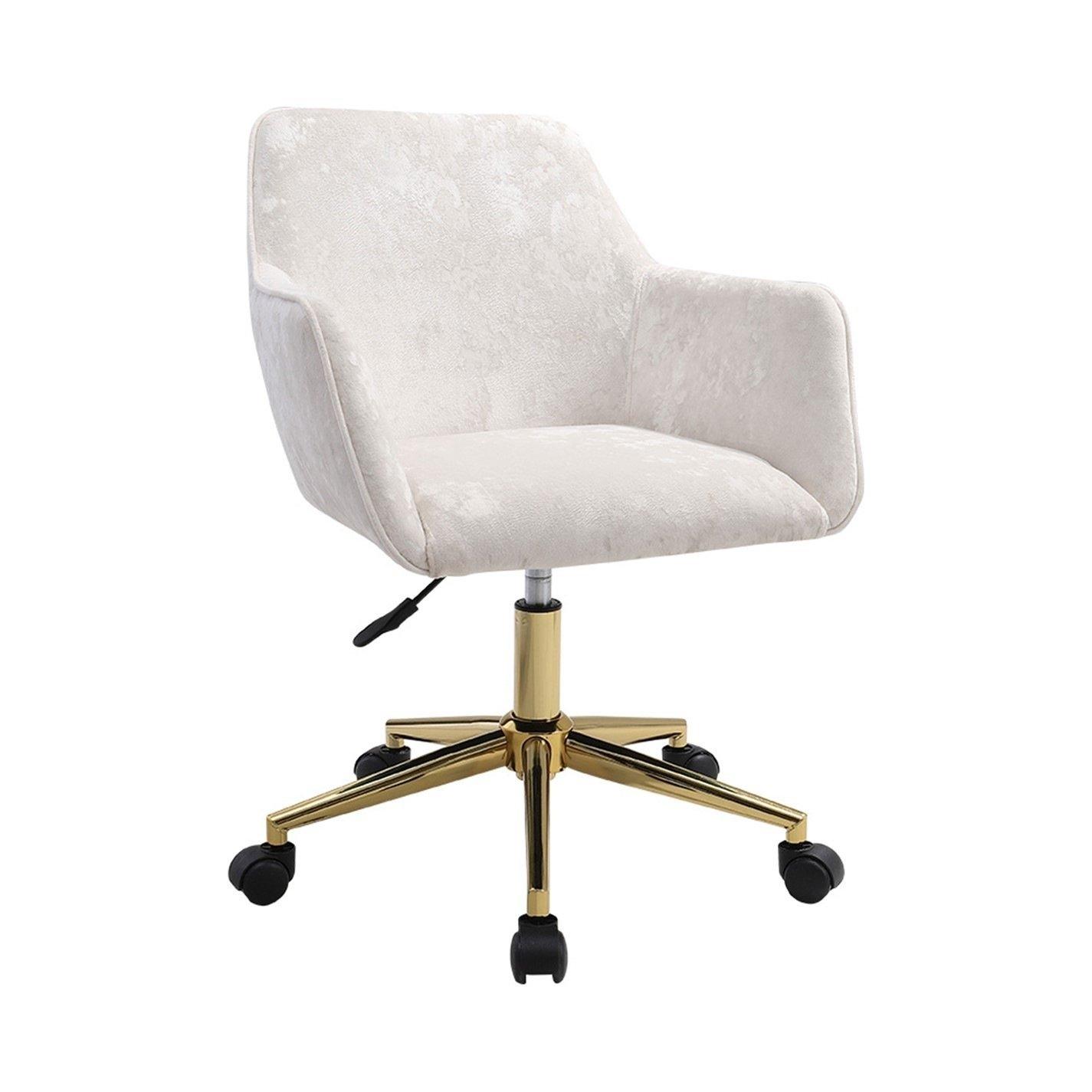 Beige - Kabinet UK - Velvet Upholstered Office Chair with Arms White - 4