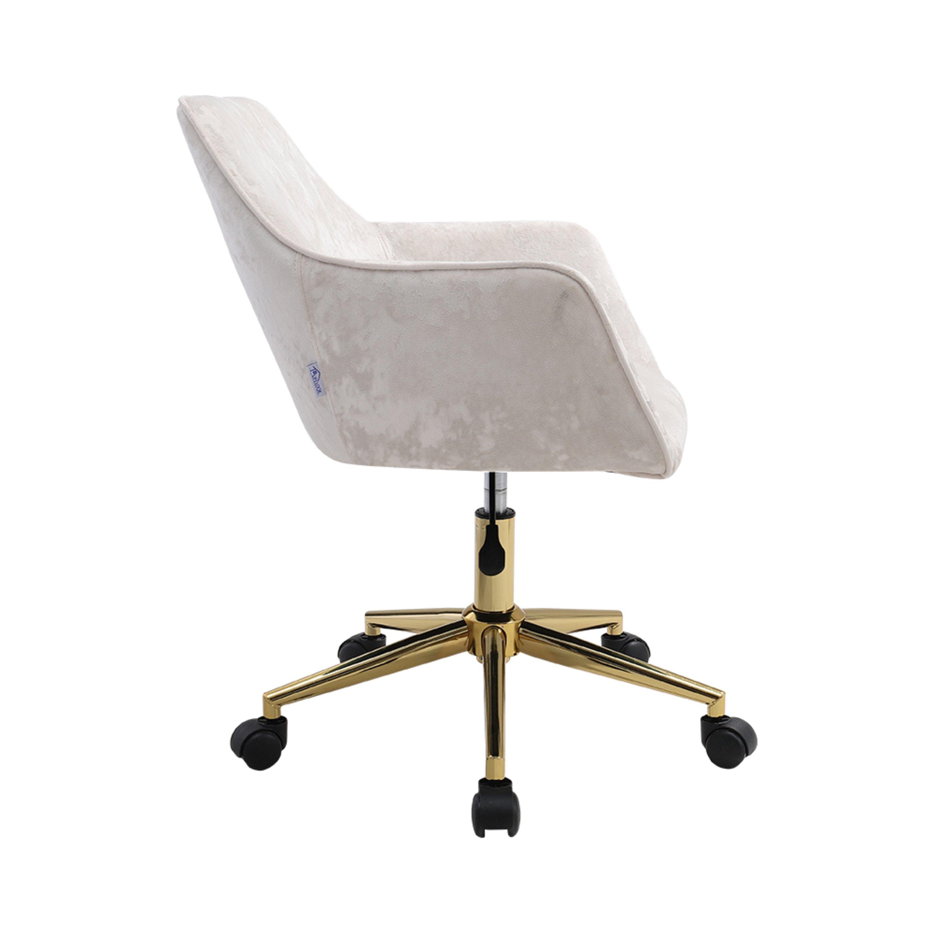 Beige - Kabinet UK - Velvet Upholstered Office Chair with Arms White - 5