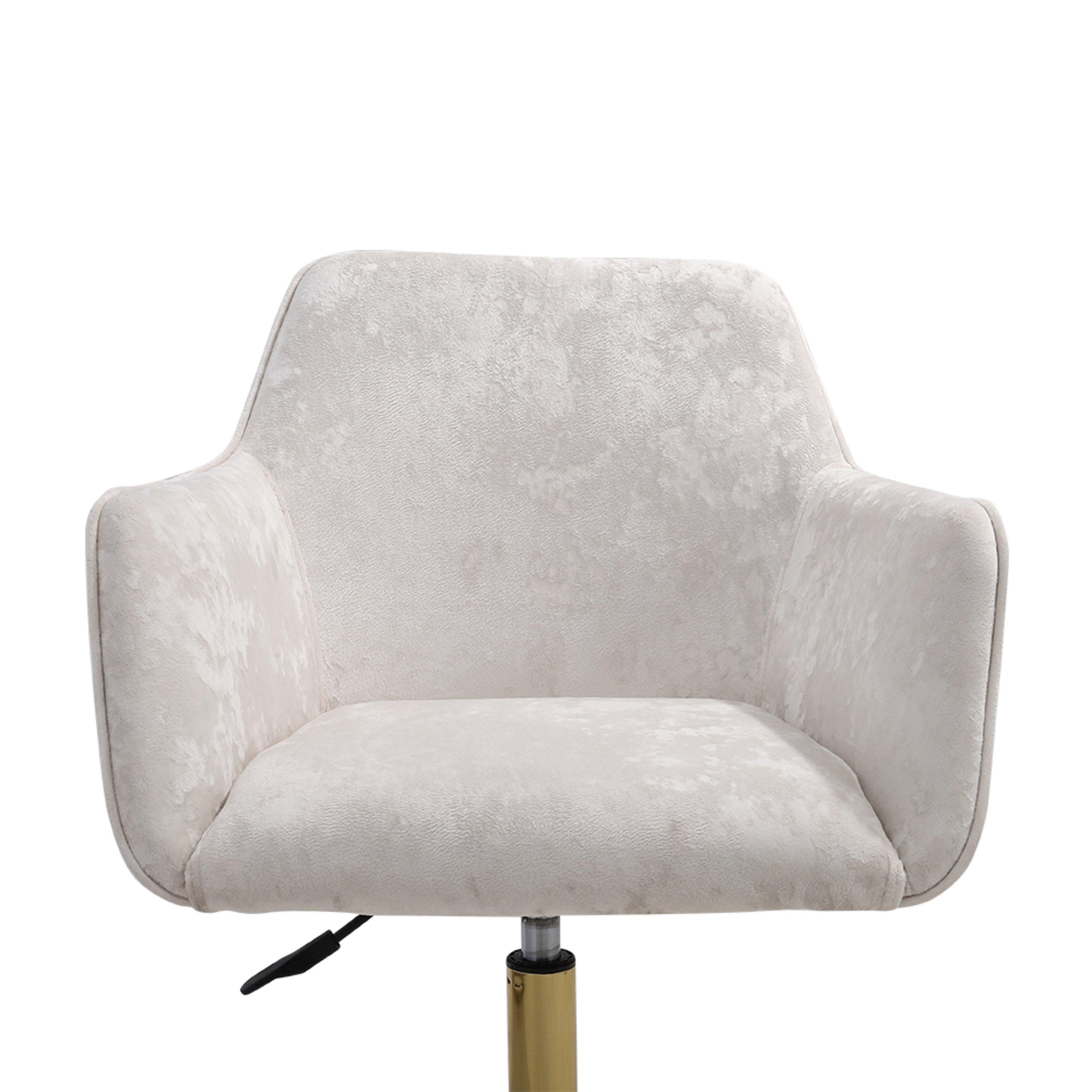 Beige - Kabinet UK - Velvet Upholstered Office Chair with Arms White - 9