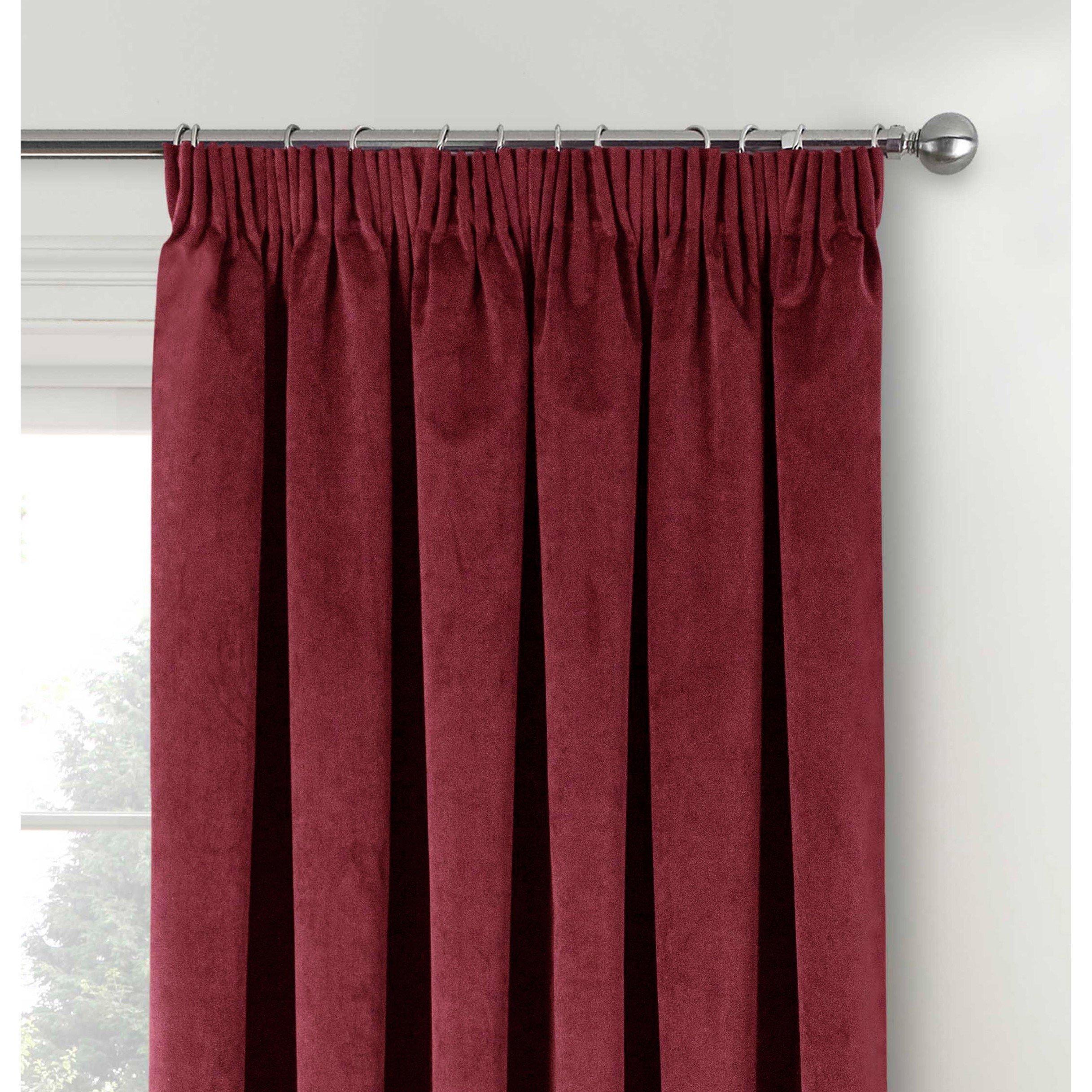 Red - Luxury Enhanced Living - Oxford Red Velvet 100% Blackout Tape Top Curtains - 2