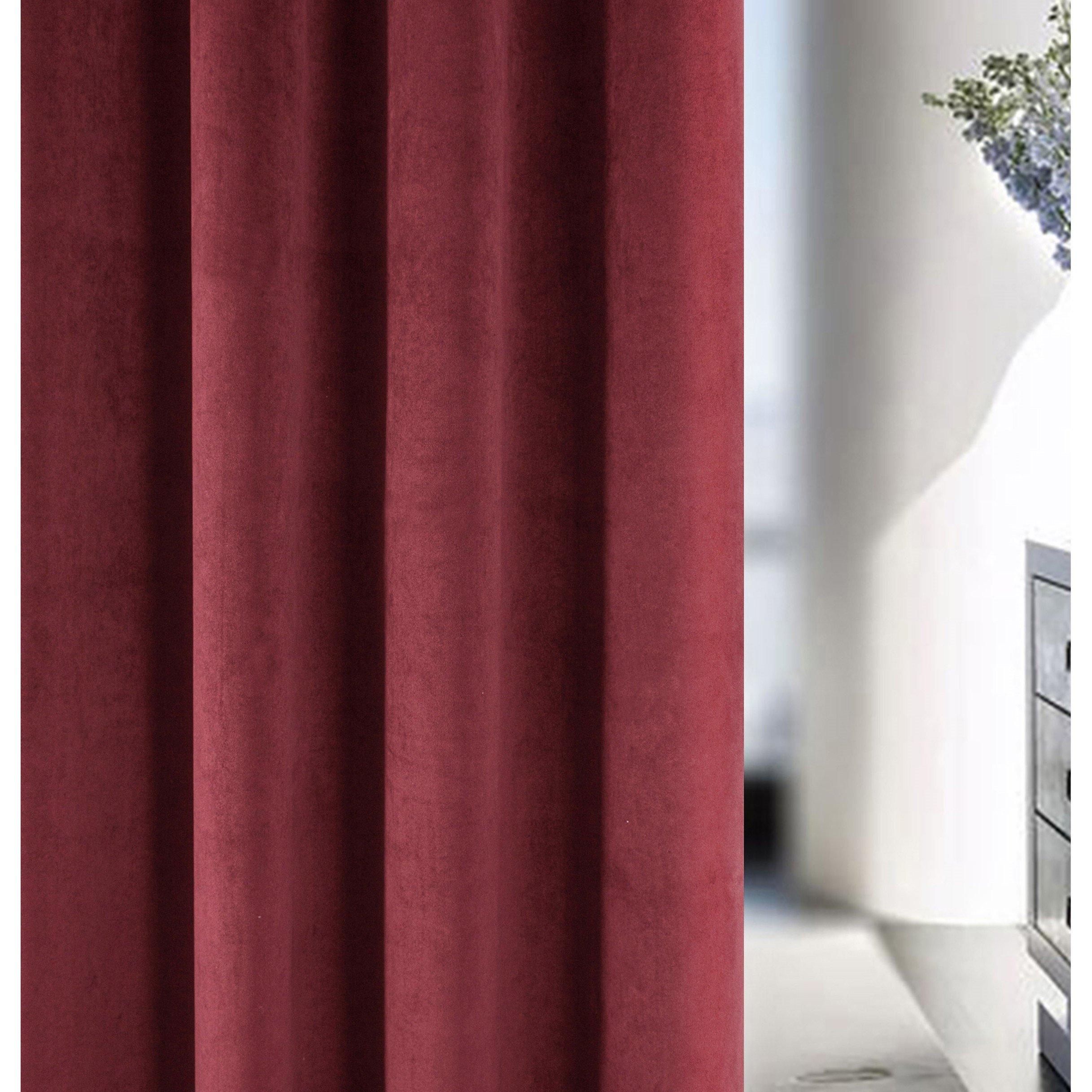 Red - Luxury Enhanced Living - Oxford Red Velvet 100% Blackout Tape Top Curtains - 3