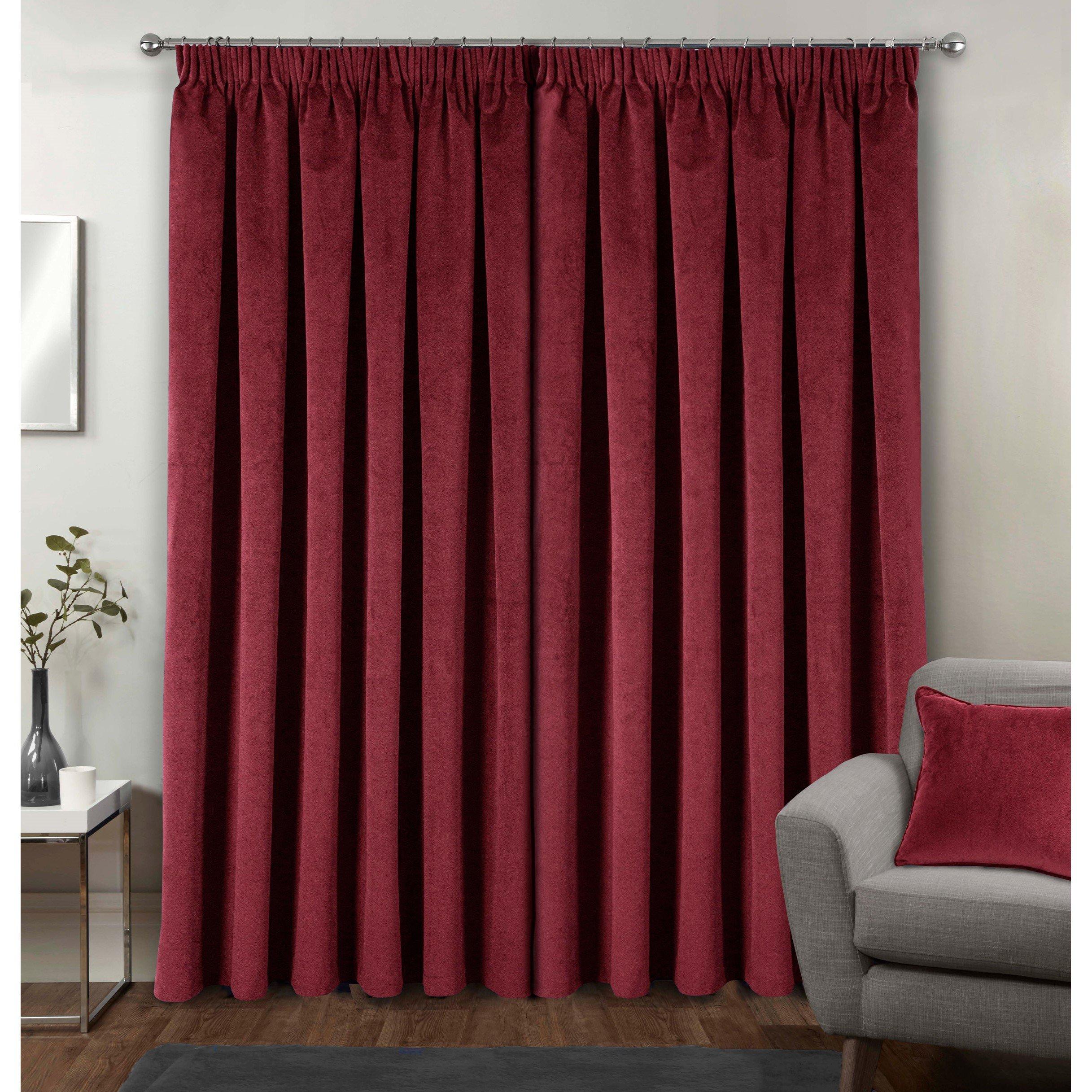 Red - Luxury Enhanced Living - Oxford Red Velvet 100% Blackout Tape Top Curtains - 5