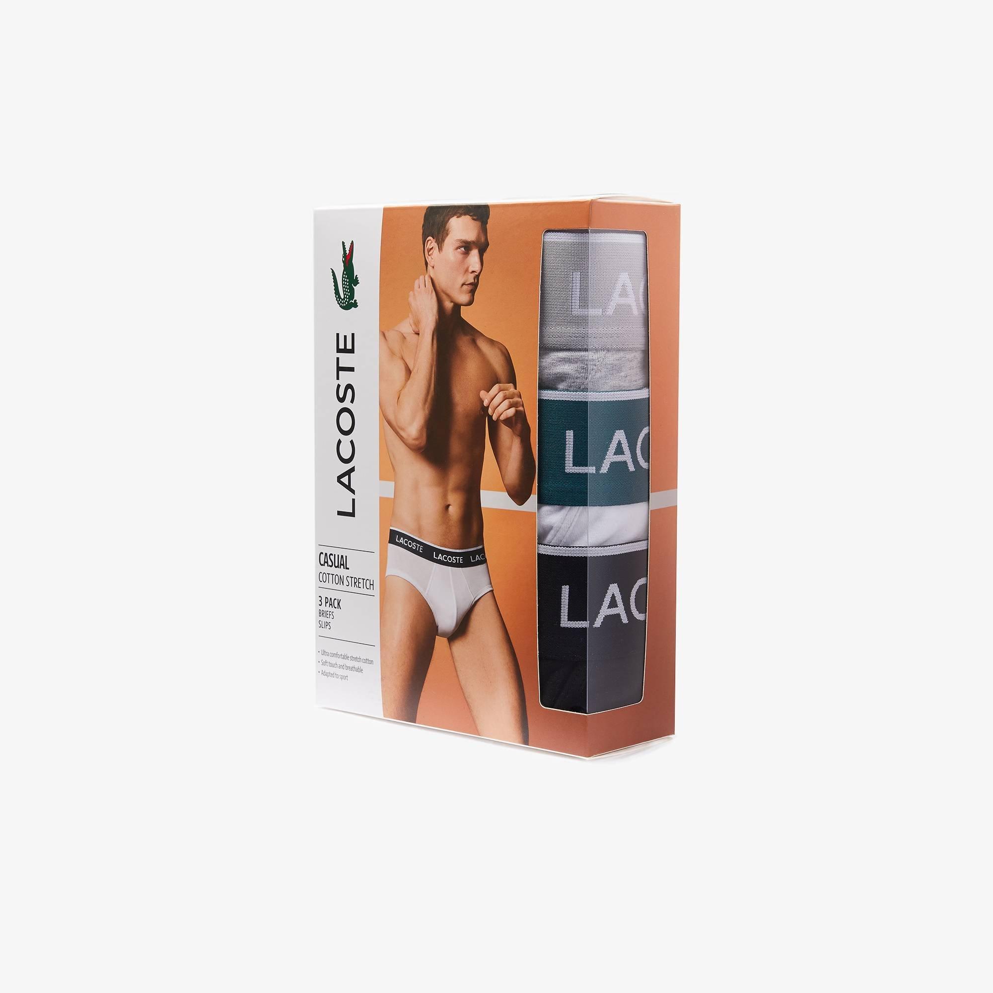 Lacoste Men's 3 Pack Briefs - Blk/Wht/Gry - Small