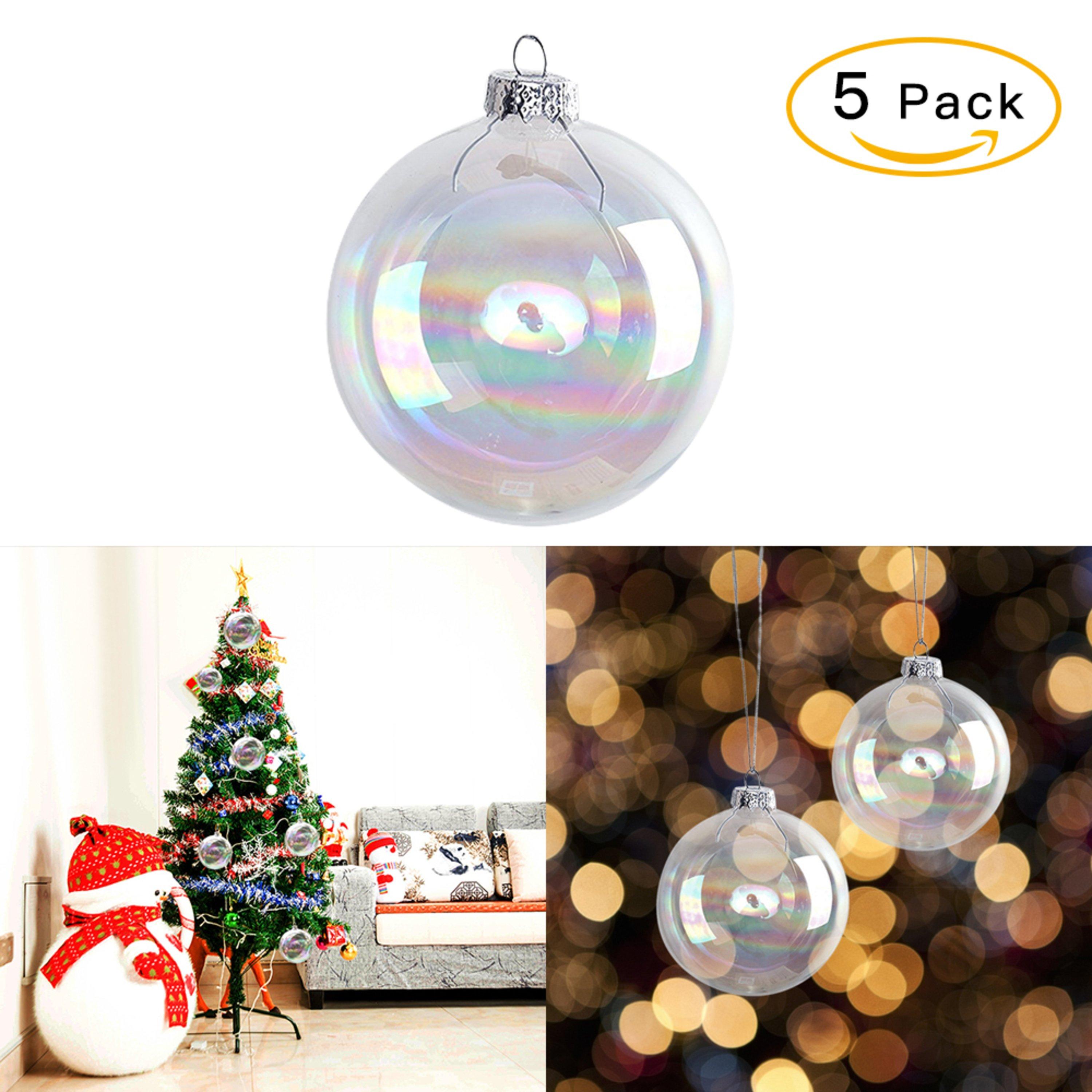Clear - LIFE IDEAS - Rainbow Glass Christmas Balls, Set of 5 - 11