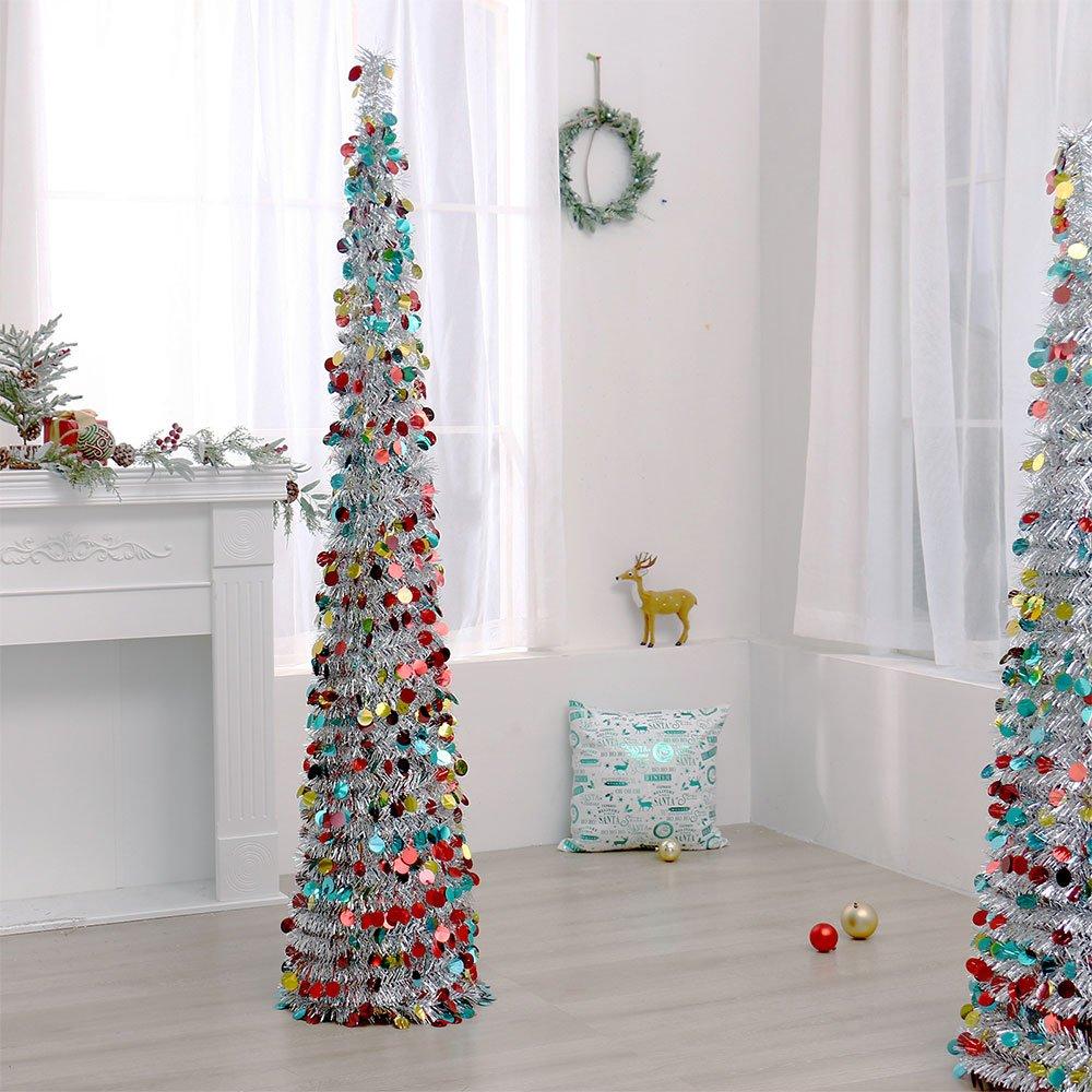 LIFE IDEAS 150cm Multi-Colour Tinsel Christmas Tree