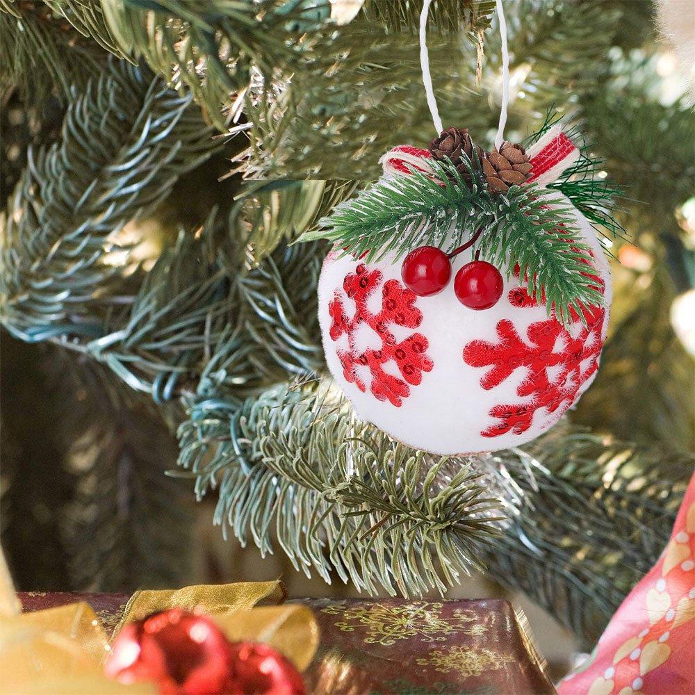 White And Red - LIFE IDEAS - 9-Piece Fabric Christmas Tree Bauble Set - 12