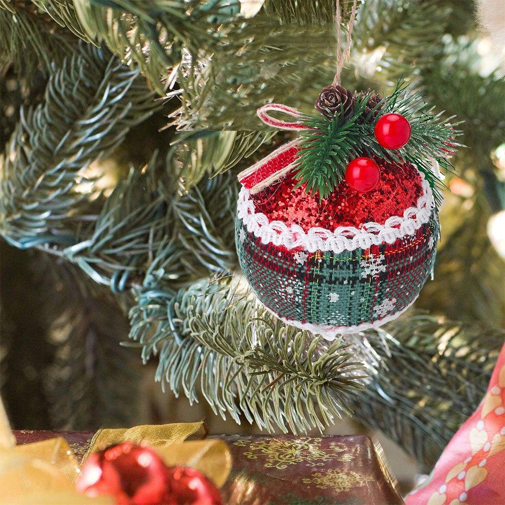 White And Red - LIFE IDEAS - 9-Piece Fabric Christmas Tree Bauble Set - 13