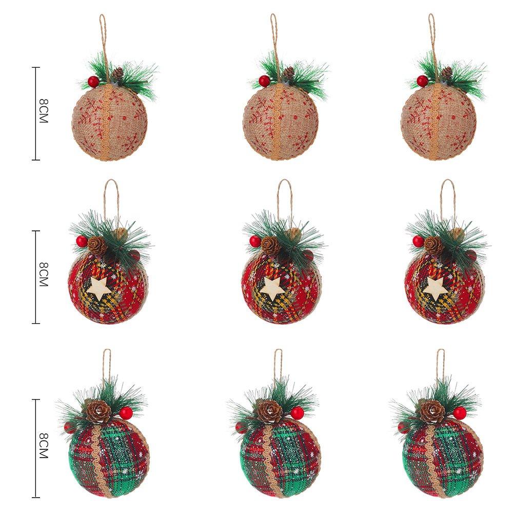 Brown And Red - LIFE IDEAS - 9-Piece Fabric Christmas Tree Bauble Set - 2