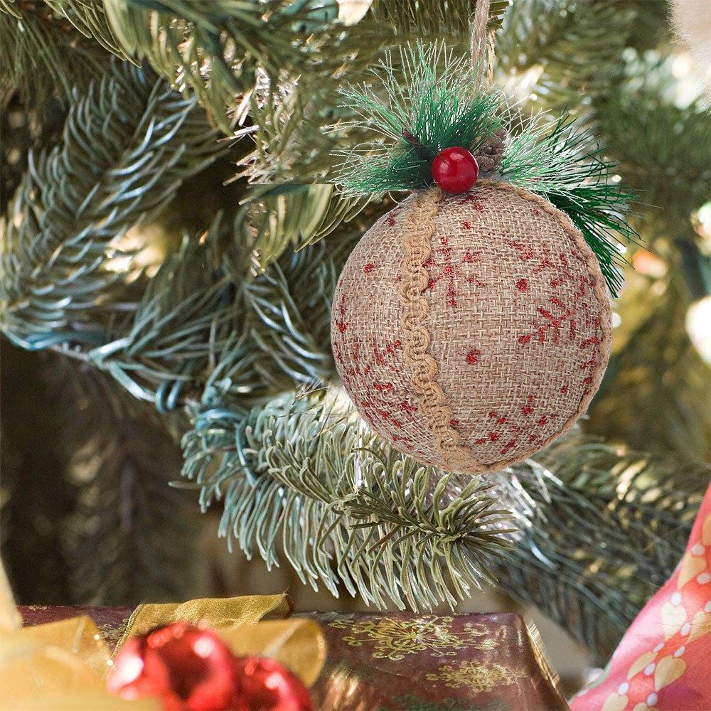 Brown And Red - LIFE IDEAS - 9-Piece Fabric Christmas Tree Bauble Set - 12
