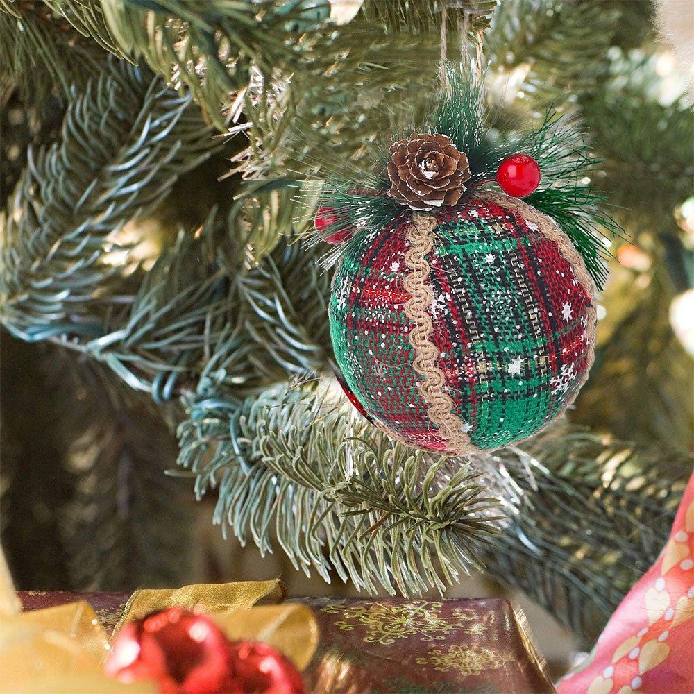 Brown And Red - LIFE IDEAS - 9-Piece Fabric Christmas Tree Bauble Set - 13