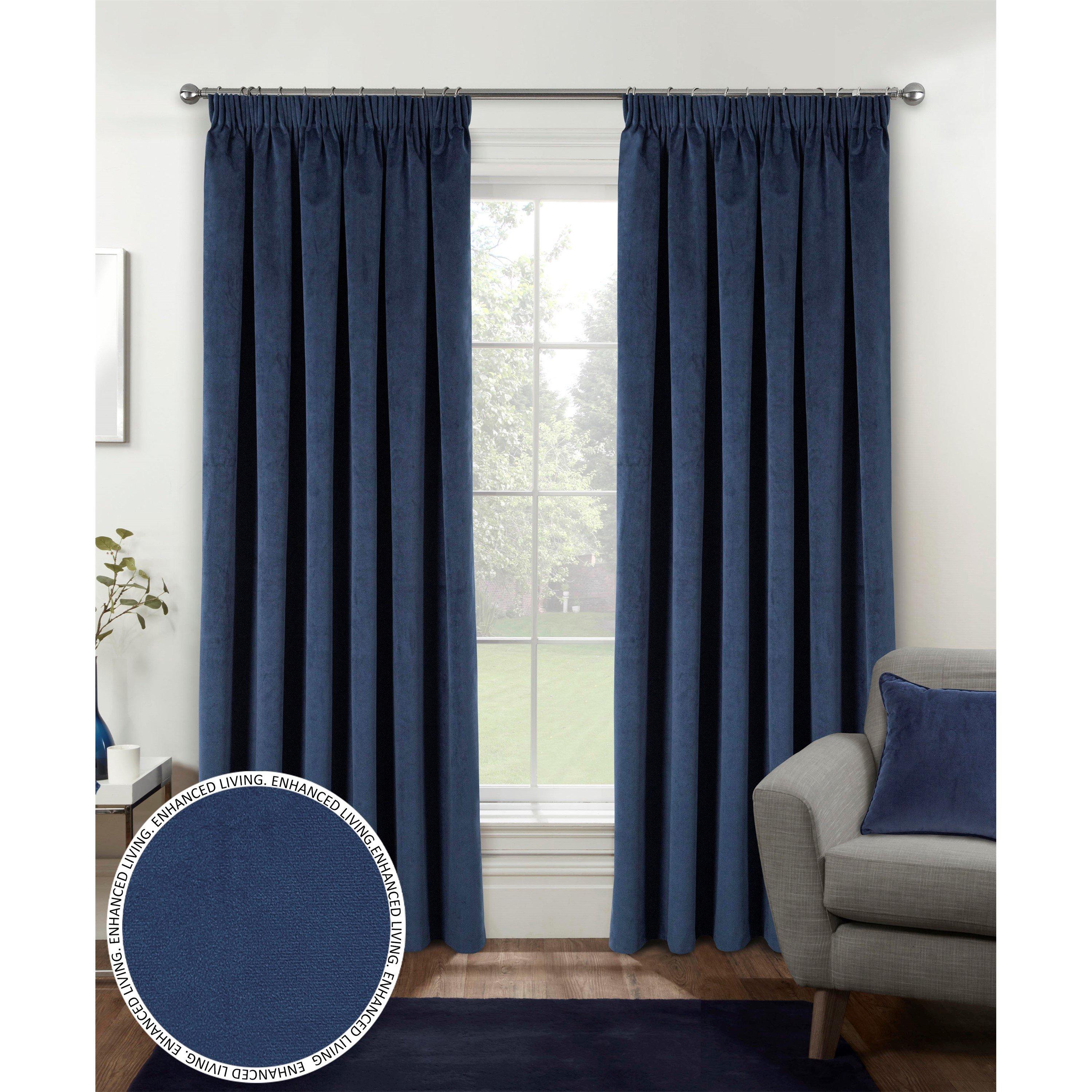 Navy - Enhanced Living - Oxford Navy Velvet 100% Blackout Tape Top Curtains - 1