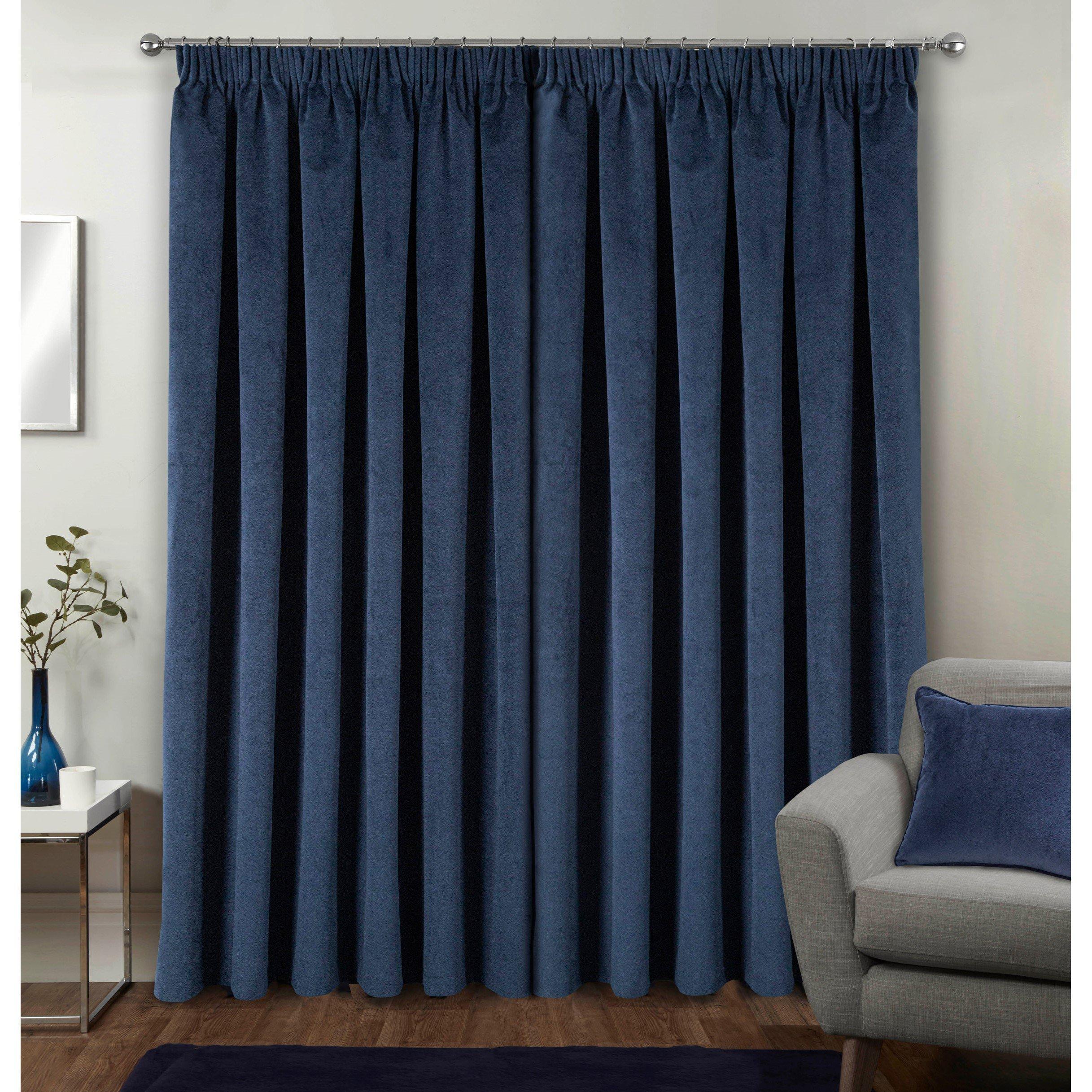 Navy - Enhanced Living - Oxford Navy Velvet 100% Blackout Tape Top Curtains - 2