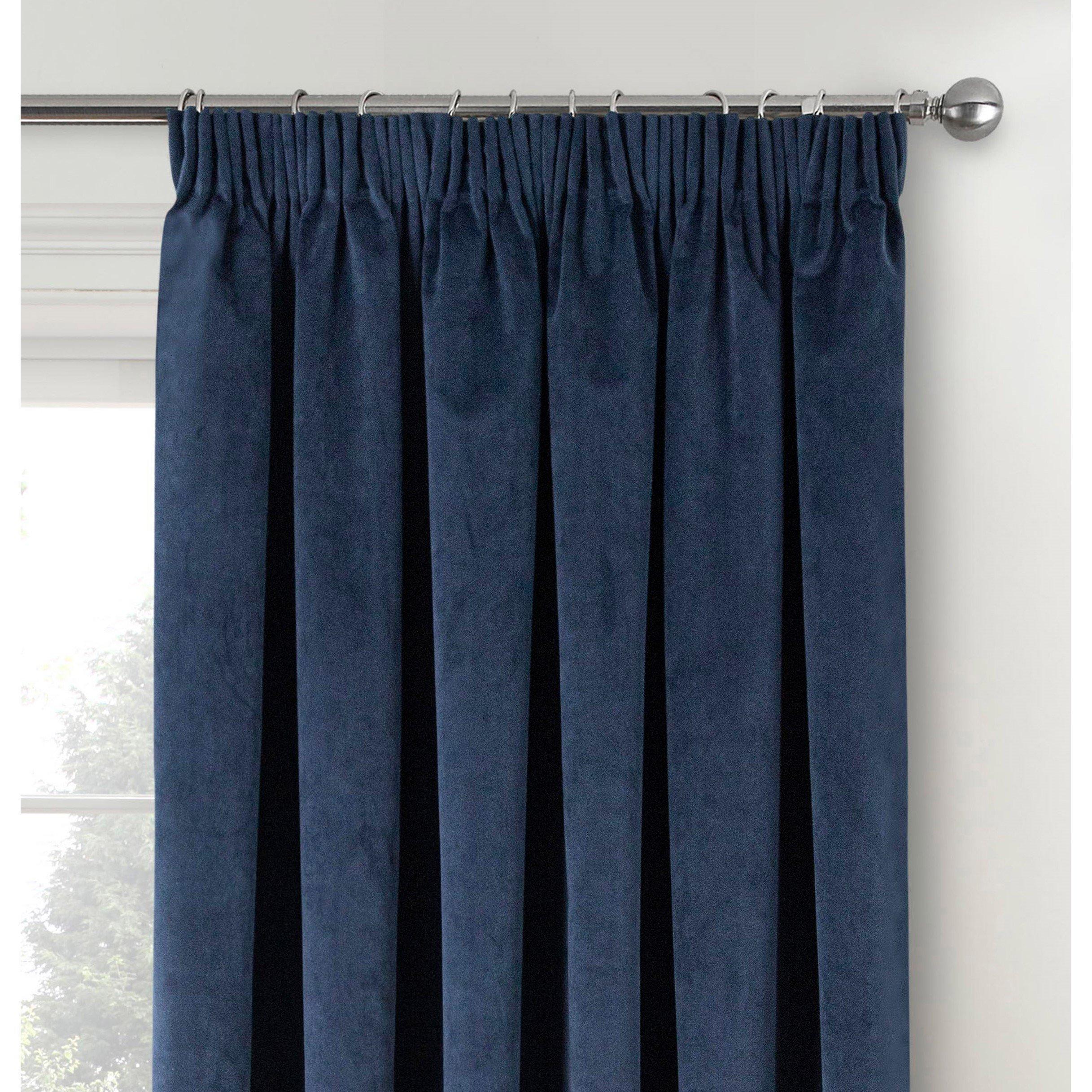 Navy - Enhanced Living - Oxford Navy Velvet 100% Blackout Tape Top Curtains - 3