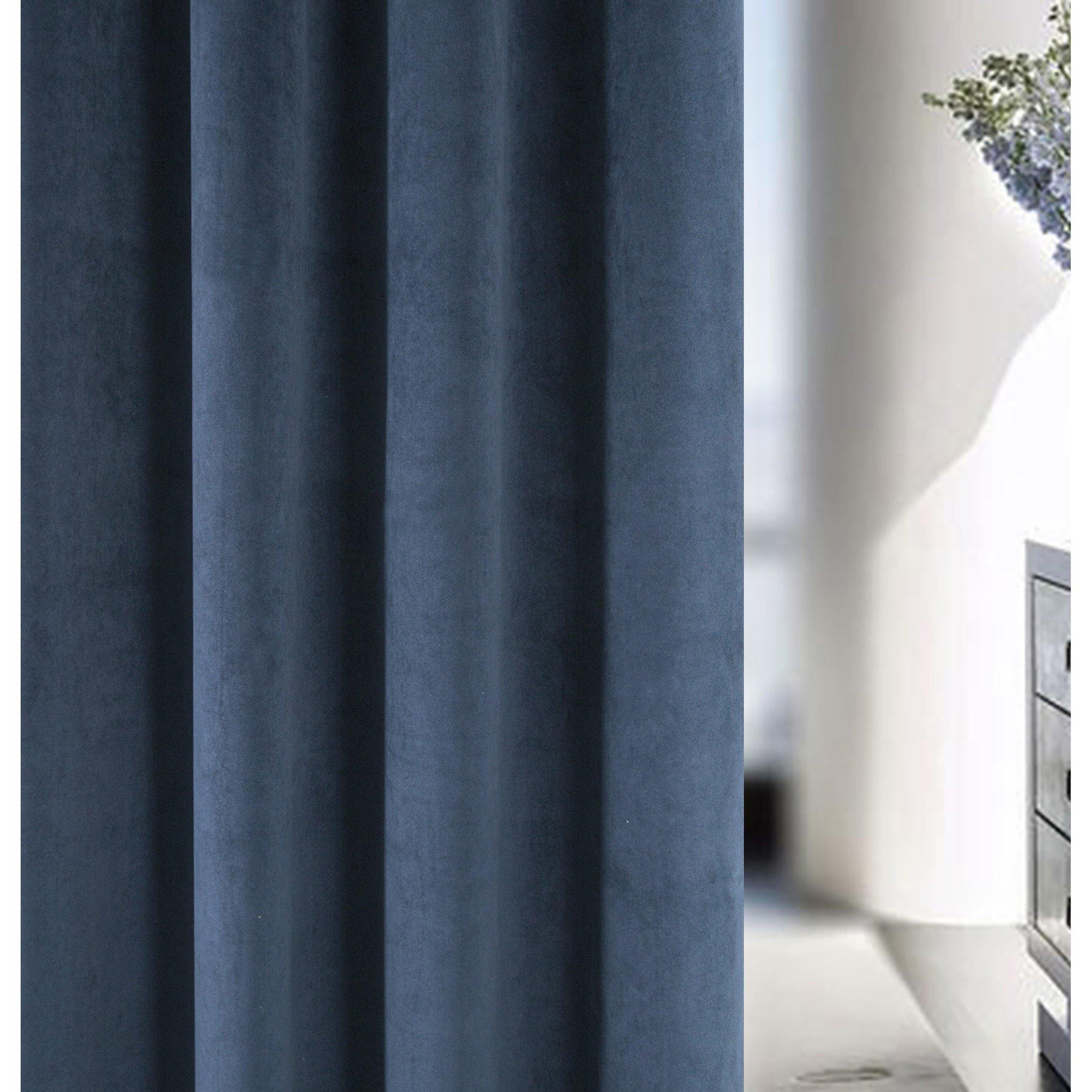 Navy - Enhanced Living - Oxford Navy Velvet 100% Blackout Tape Top Curtains - 4