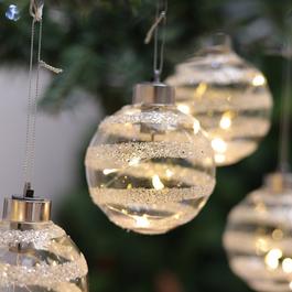 LIFE IDEAS LED Glass Stripe Christmas Balls, Set of 6