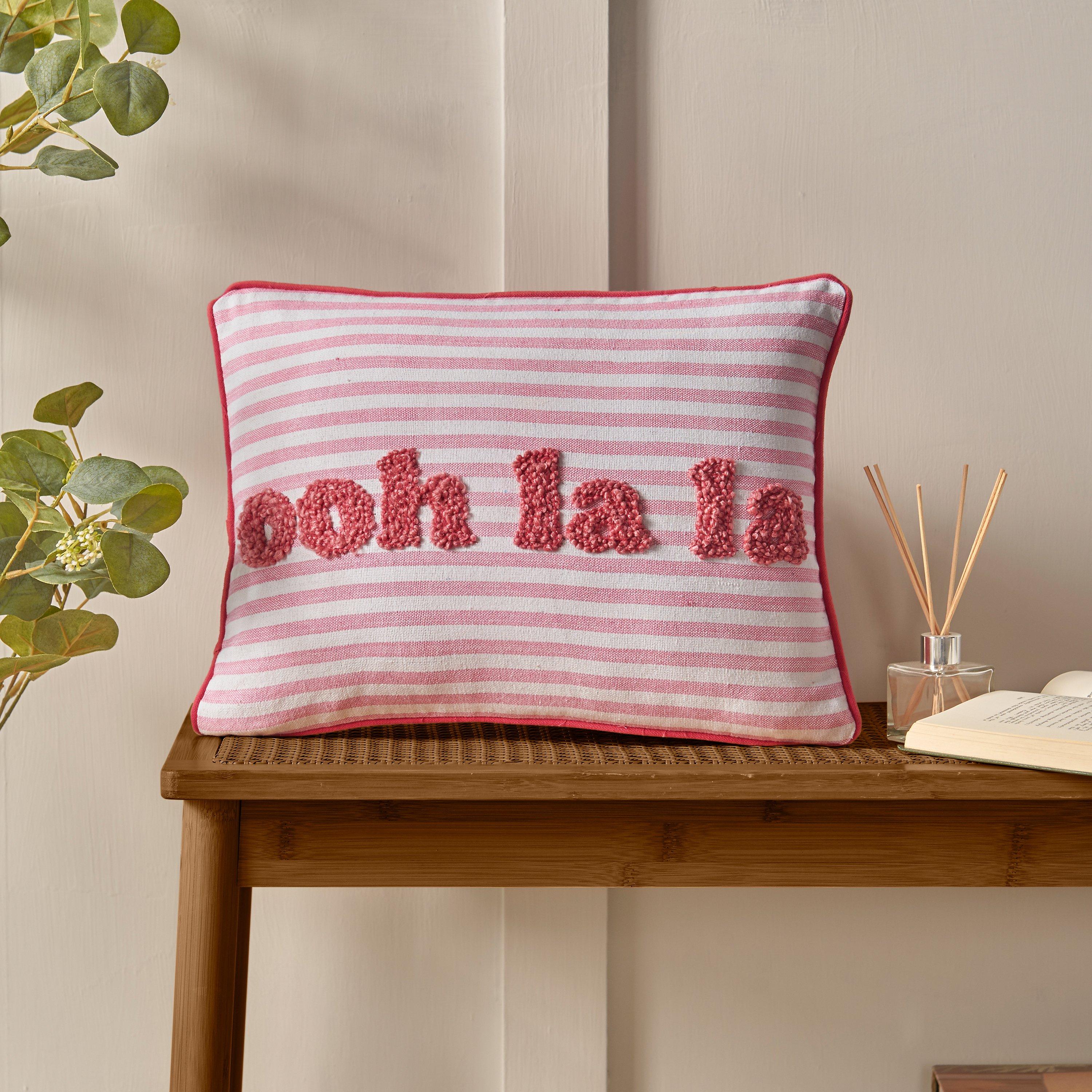 Pink - Catherine Lansfield - Oh La La Tufted Stripe Cushion - 1