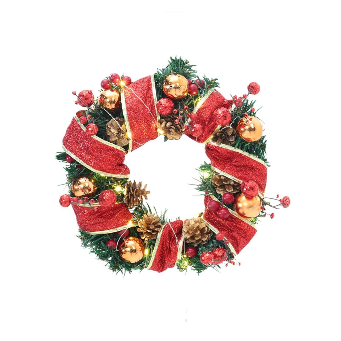 Red - LIFE IDEAS - Red Ribbon Lighted Wreath Hanging - 3