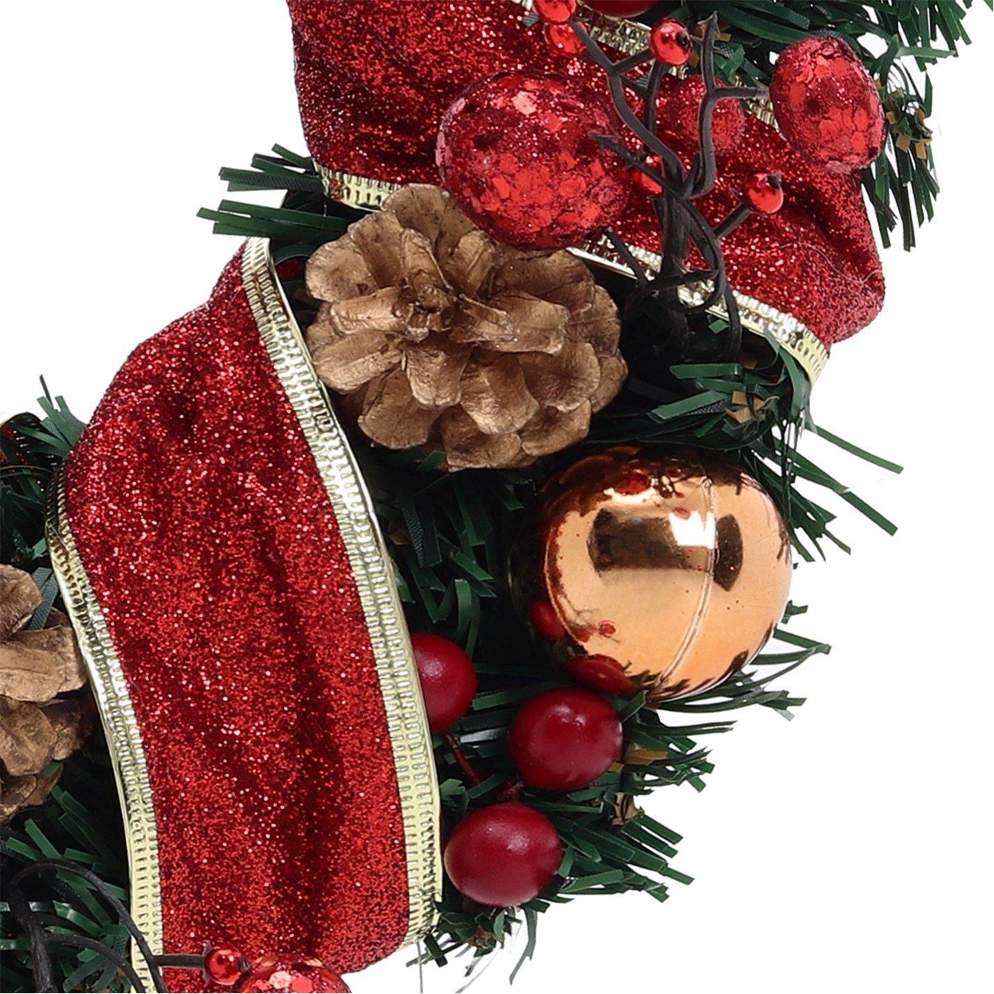 Red - LIFE IDEAS - Red Ribbon Lighted Wreath Hanging - 8