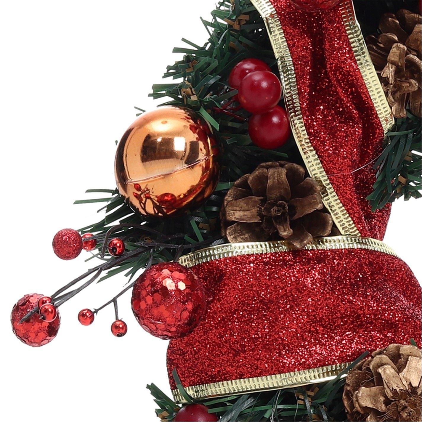 Red - LIFE IDEAS - Red Ribbon Lighted Wreath Hanging - 9