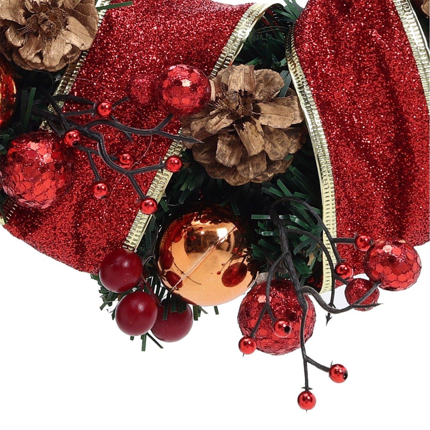 Red - LIFE IDEAS - Red Ribbon Lighted Wreath Hanging - 10