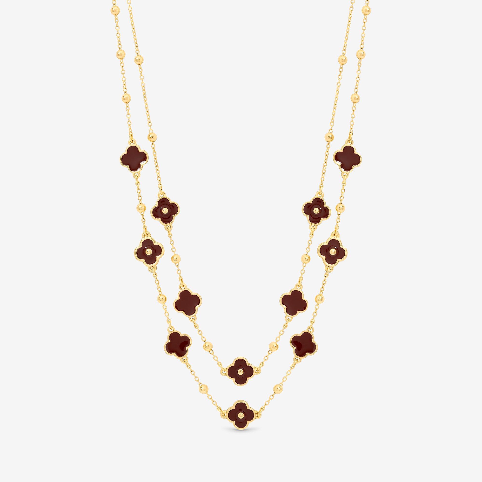 Gold - Mood - Gold Polished & Burgundy Clover Necklace - 1