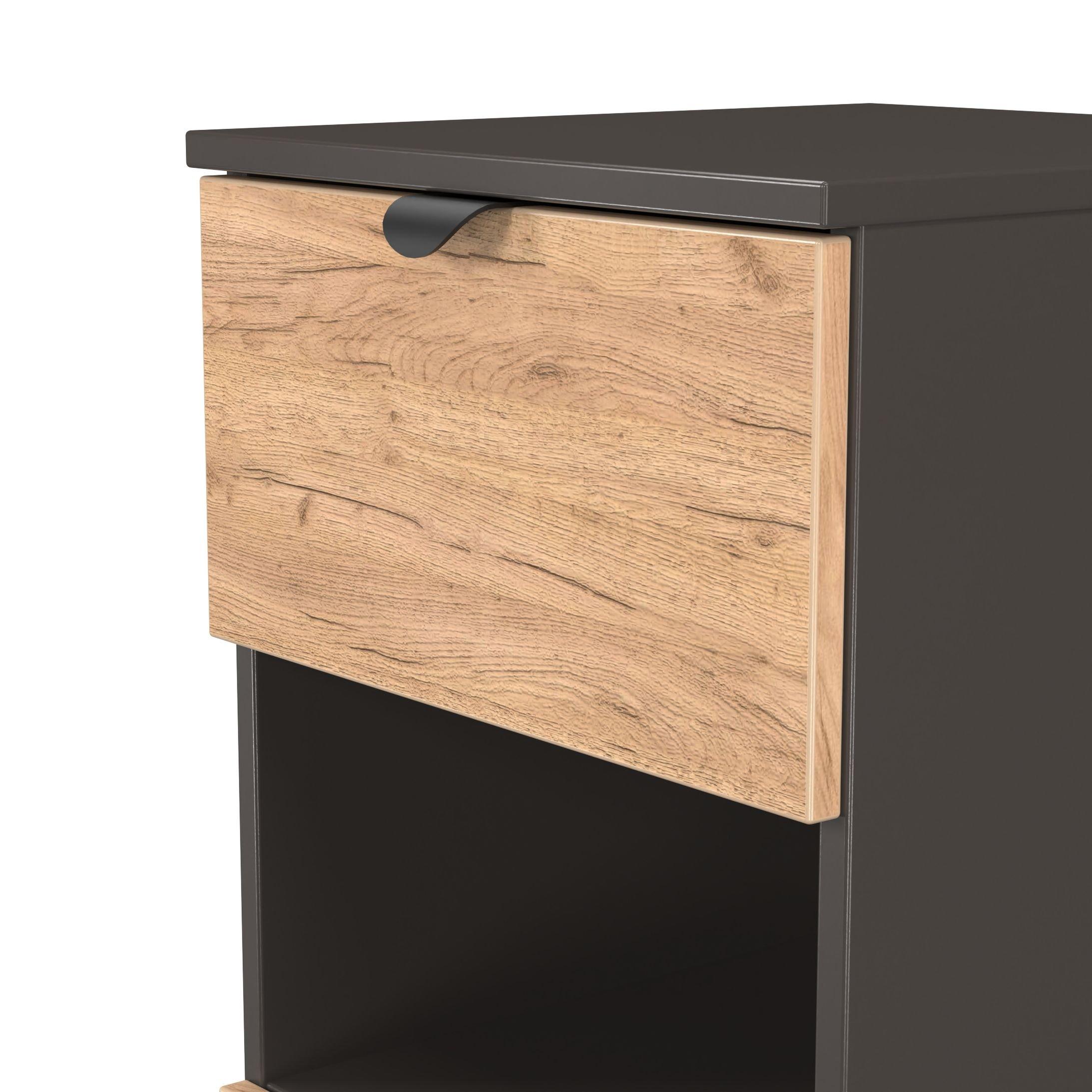 Craft Oak & Gra - Welcome Furniture - Solomon 2 Drawer Open Shelf Bedside Cabinet - 4