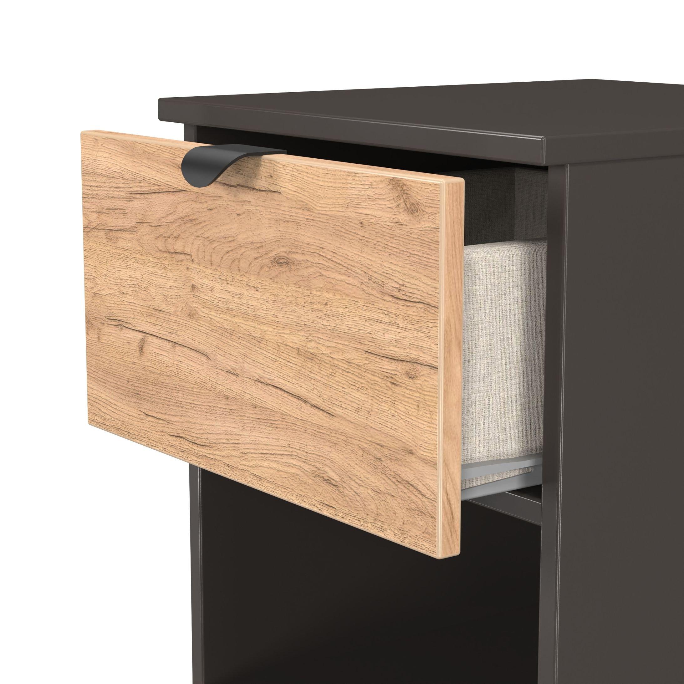 Craft Oak & Gra - Welcome Furniture - Solomon 2 Drawer Open Shelf Bedside Cabinet - 5