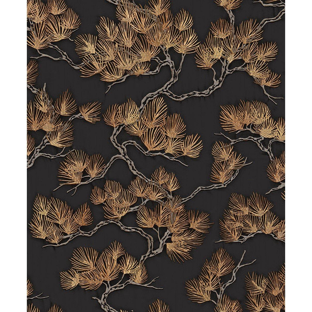 Black - Design ID - DID Pine Tree Black & Gold Wallpaper - 1
