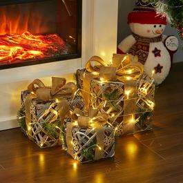 LIFE IDEAS Set of Three Woven Christmas Decorative Gift Boxes