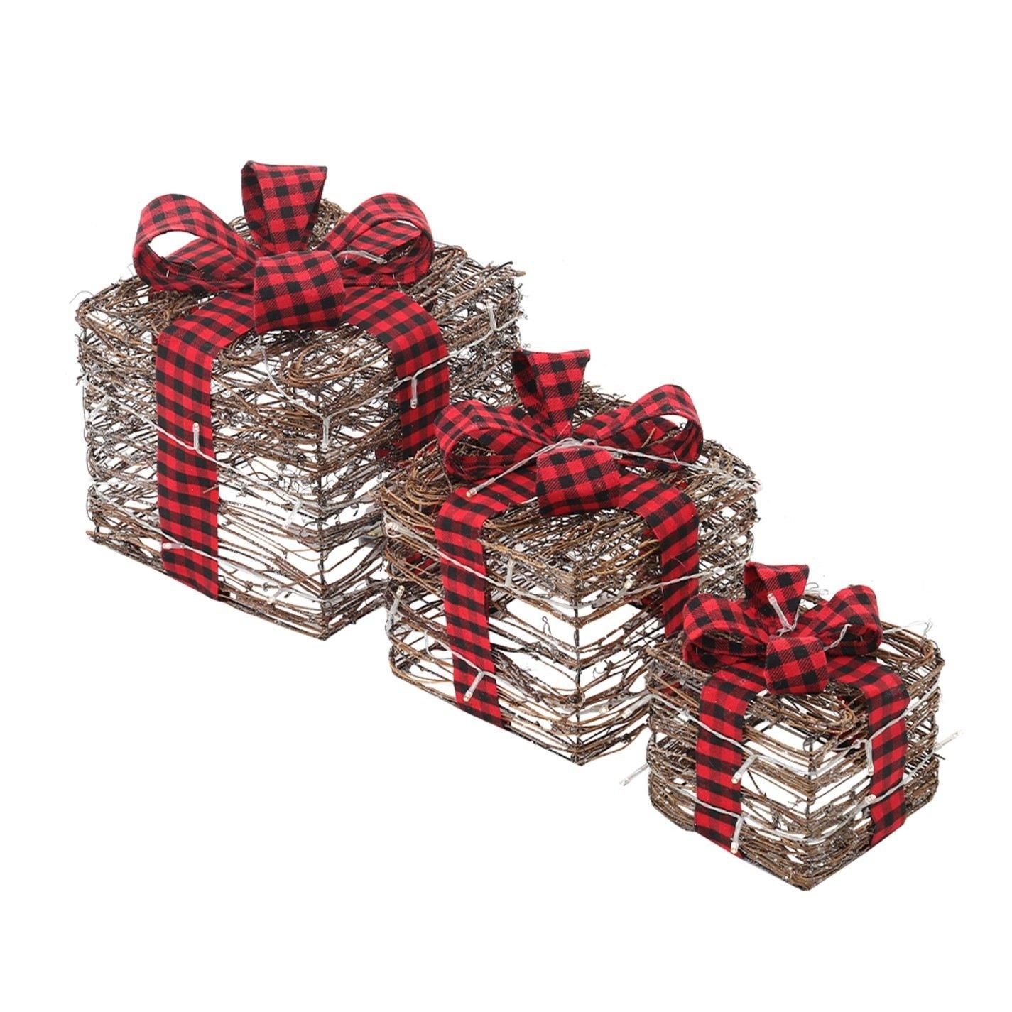 Red - LIFE IDEAS - Set of Three Woven Christmas Decorative Gift Boxes - 3